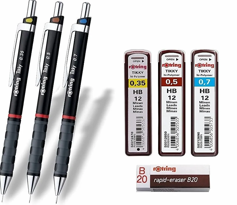 rOtring Tikky zestaw 3 kodowaniem kolorów 0,35 0,5 0,7 mm