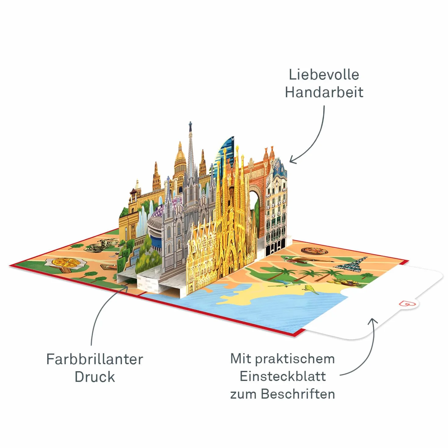 Kartka rozkładana papercrush® Pop-Up Barcelona – 3D kartka urodzinowa dla mężczyzn i kobiet (mąż, żona), 3D kartka prezentowa jako bon podróżny na wycieczkę do Barcelony, bon hotelowy na weekendową