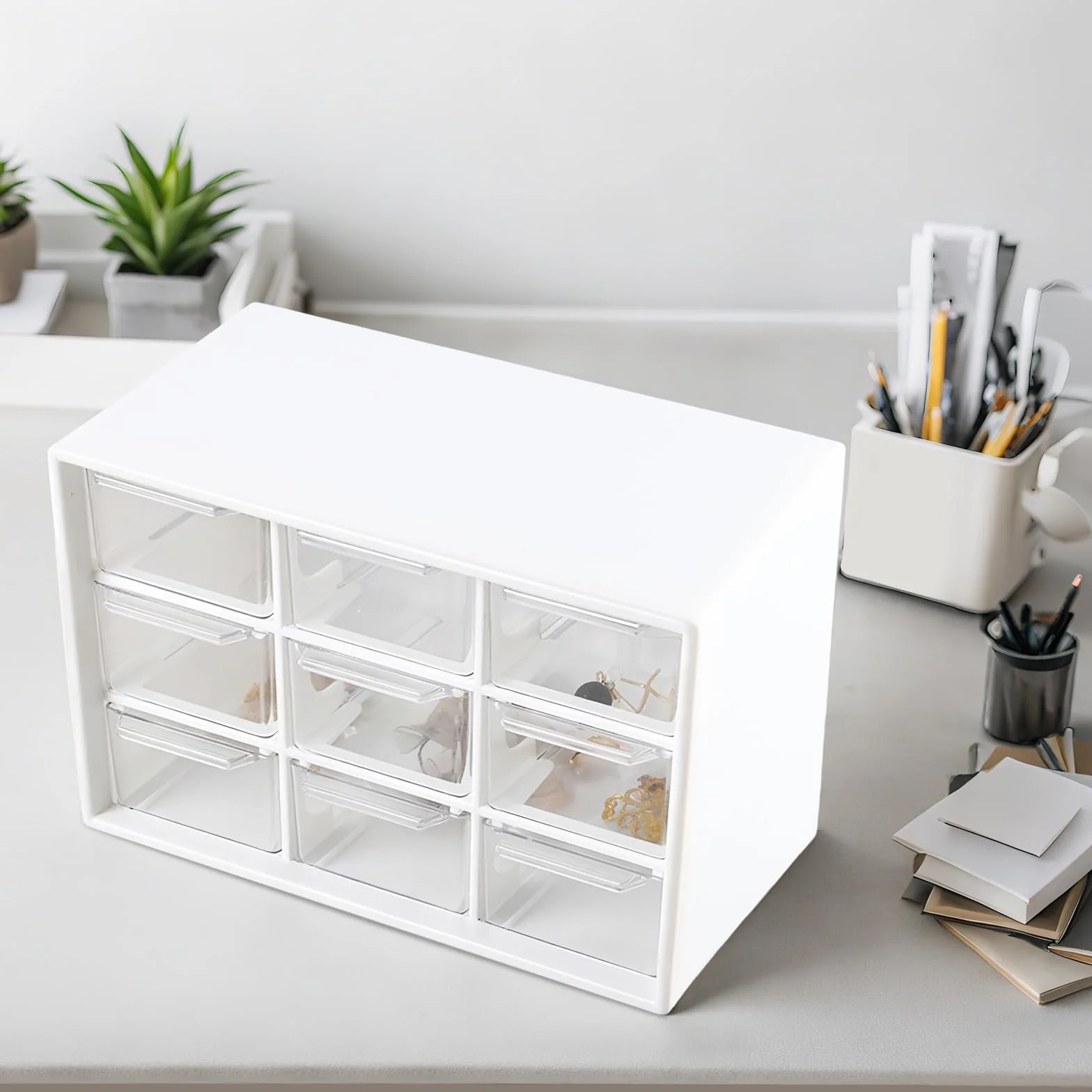 6 sztuk pude?ek do majsterkowania z 9 szufladami, 18 x 12 x 10 cm, ma?e pude?ko z szufladami, bia?e, organizery na biurko, z 9 szufladami