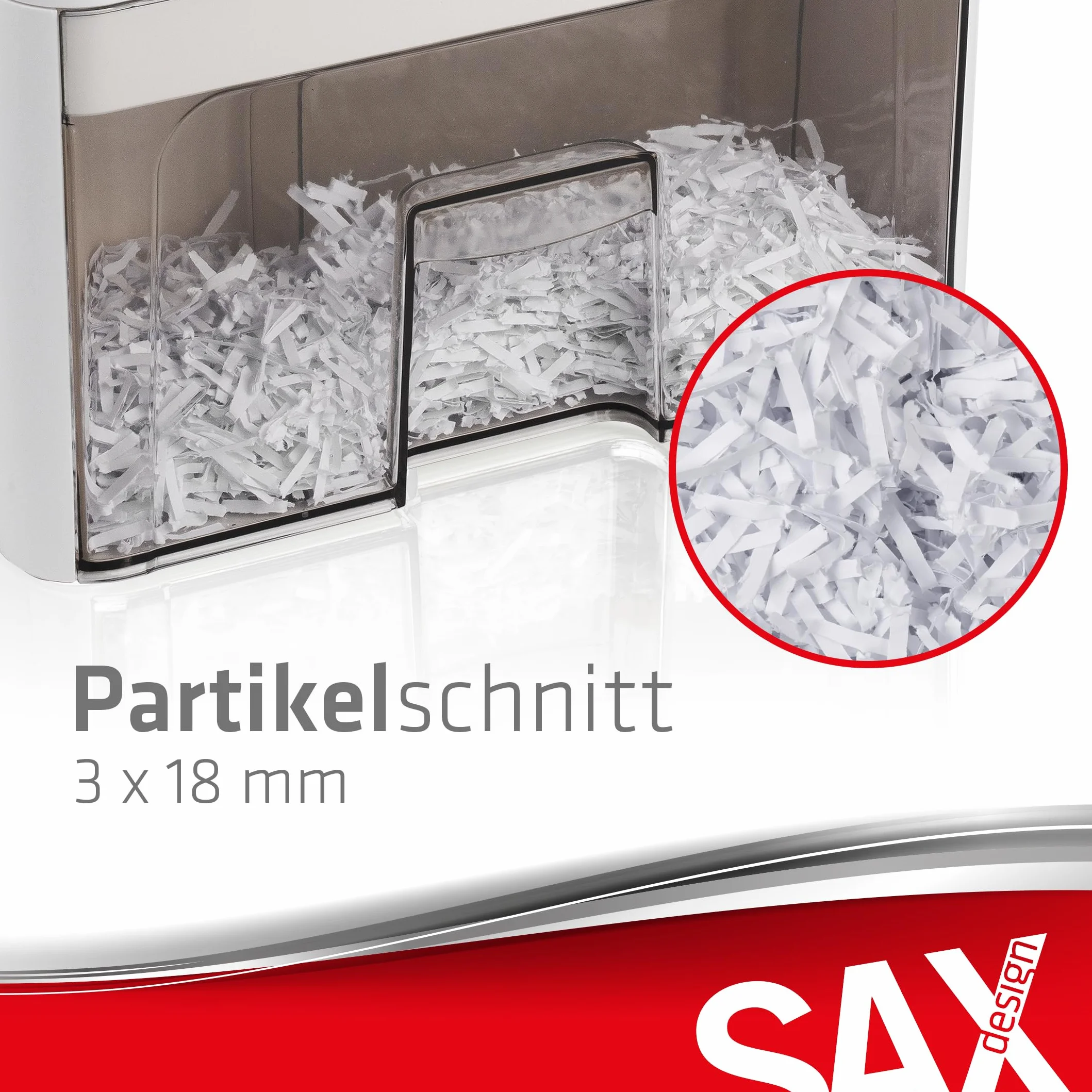 Sax Rozdrabniacz Bruno – cięcie cząstek 3 x 18 mm, rozdrabnia papier, płyty CD i karty, otwór podajnikowy 220 mm, 2 arkusze A4, pojemność 3,5 l, cicha praca do 70 dB, idealna do biura i biura domowego