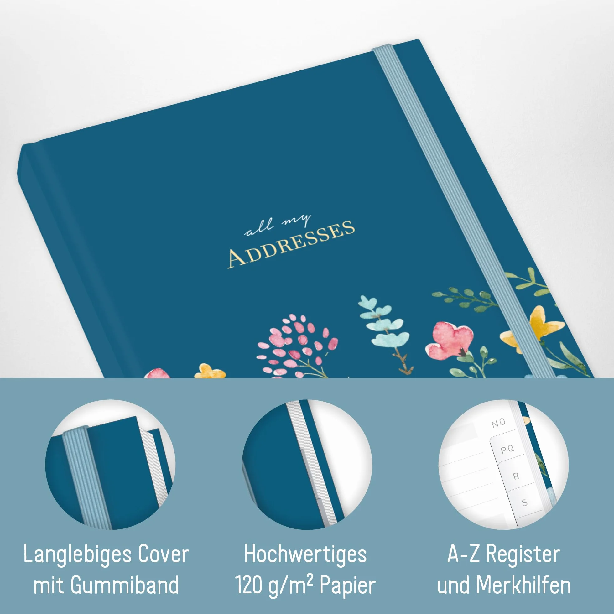paper&you® Książka adresowa A5 z indeksem A-Z [Happy Flower] na kontakty, urodziny i hasła - zrównoważona & przyjazna dla klimatu