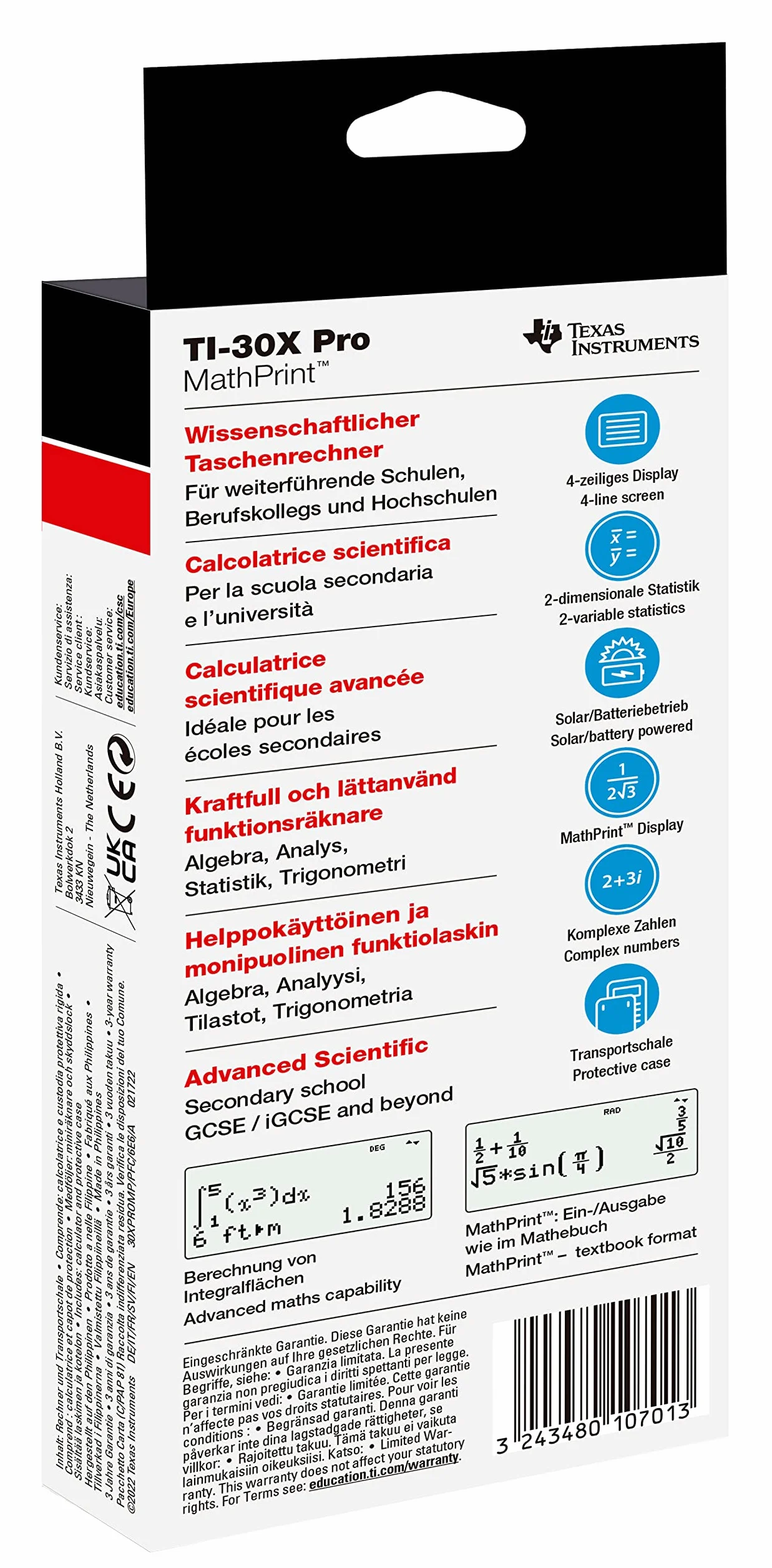 Texas Instruments Ti-30X Pro Mathprint Kalkulator, Czarny, 18.4 x 8 x 1.6 cm