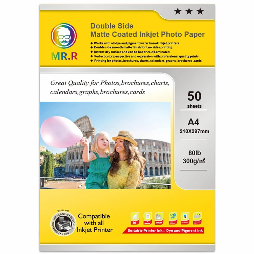 MR.R 300 gsm/m2 A4X50 Arkusze papieru fotograficznego Podwójnie matowy papier fotograficzny Natychmiastowe wysychanie Wodoodporny jasny biały do drukarek atramentowych