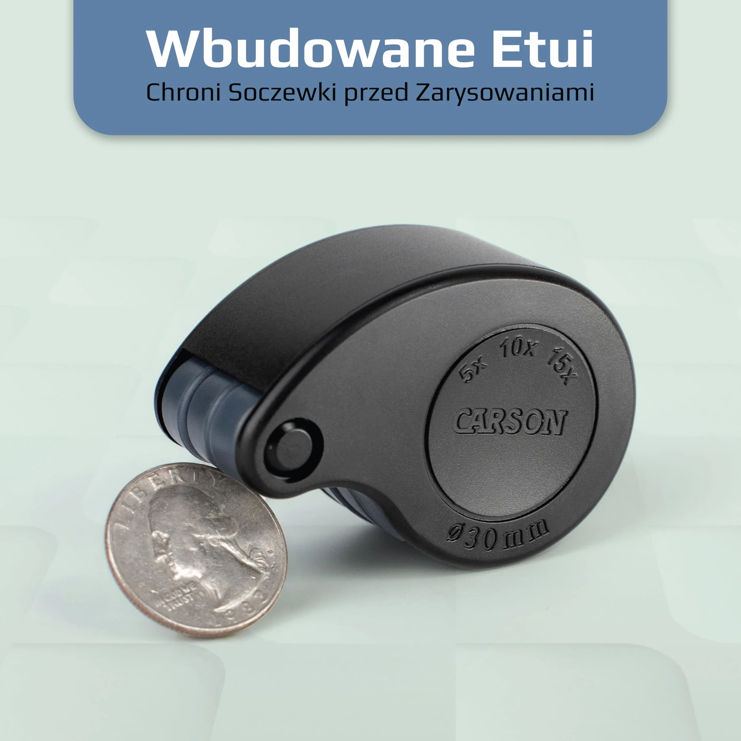 Składana lupa Carson TriView 5x/10x/15x z wbudowanym etui, przenośne szkło powiększające 3 w 1 - regulowane powiększenie, idealne do biżuterii (TV-15)
