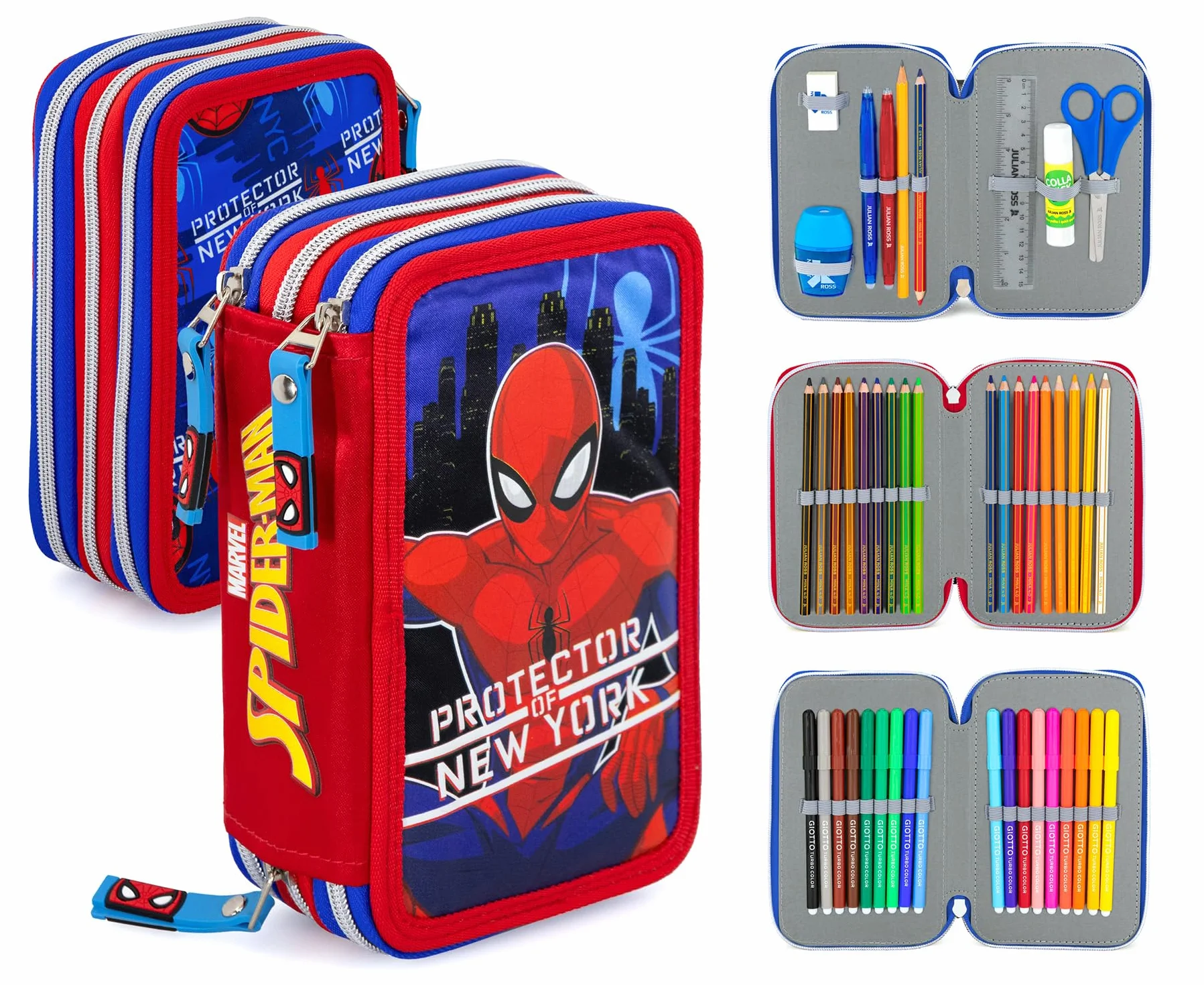 Piórnik z potrójnym wypełnieniem 44 akcesoria szkolne 20 cm Spiderman