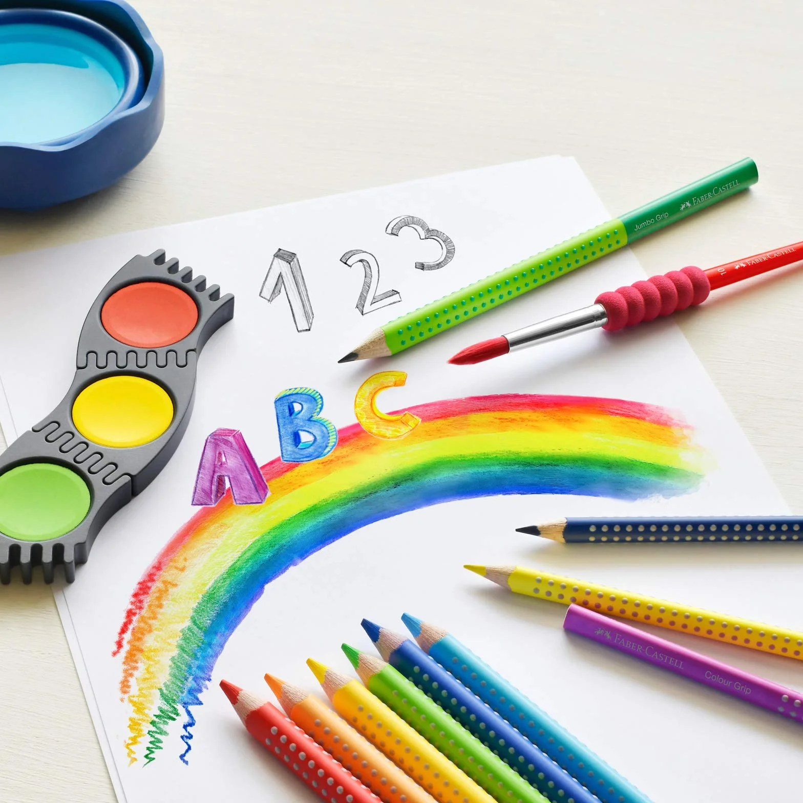 FABER-CASTELL 201540 – zestaw kredek dla dzieci i dorosłych, 24 sztuki, trójkątne, odporne na łamanie, w tym 4 kolory neonowe i 2 ołówki