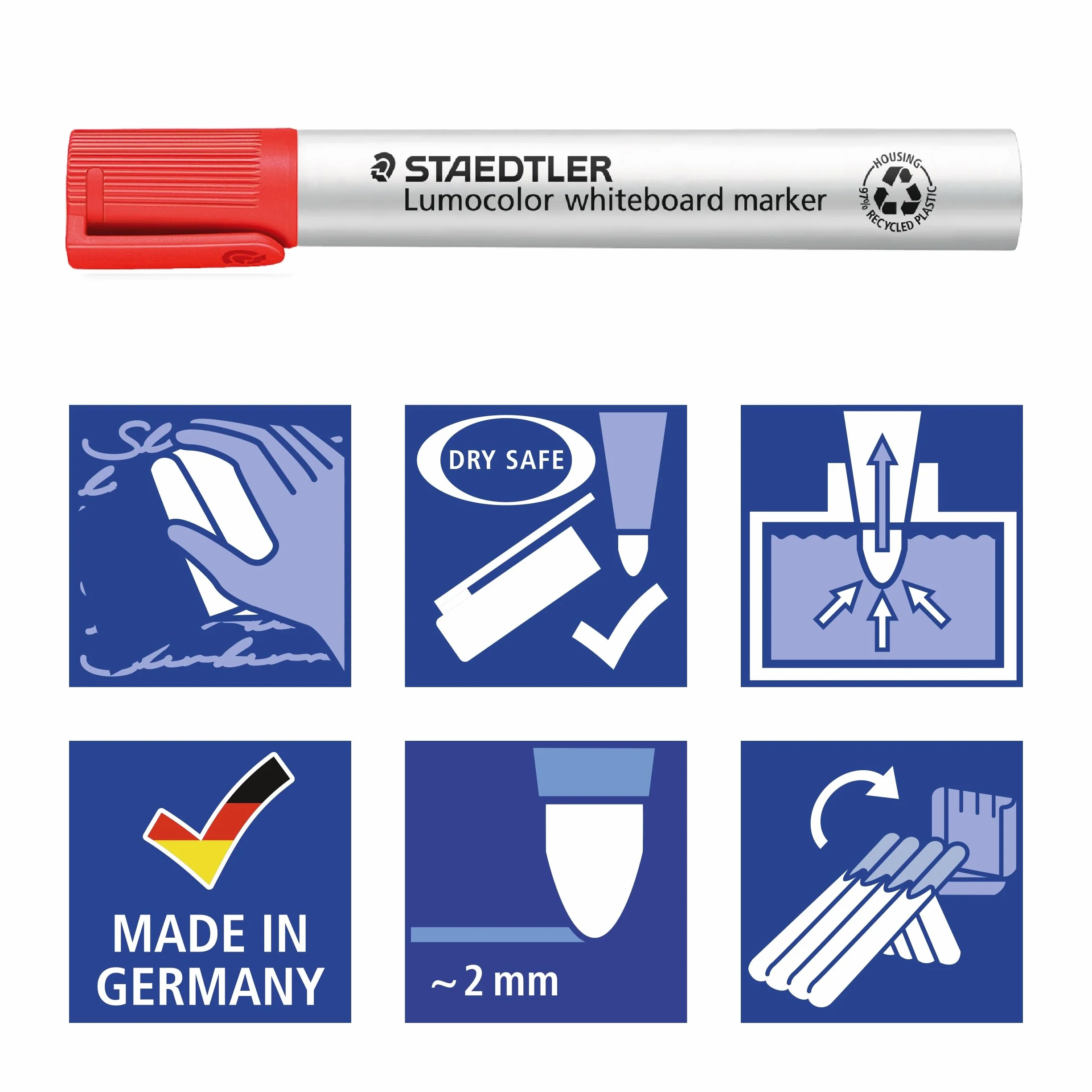 Staedtler 351 WP6 ST Marker do Tablic Suchościeralnych, Wielokolorowy, 6 szt.