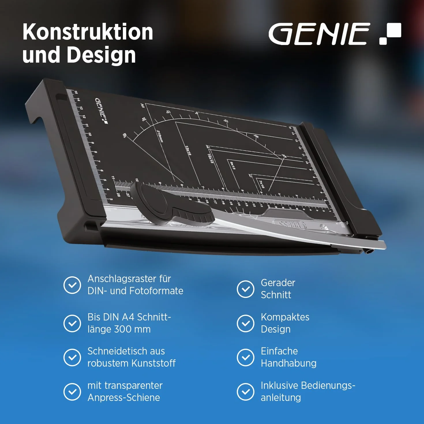 GENIE GH 05 gilotyna tnąca do papieru A4, do cięcia papieru, zdjęć i kartonu, maszyna do cięcia papieru z liniami ograniczającymi i szyną dociskową