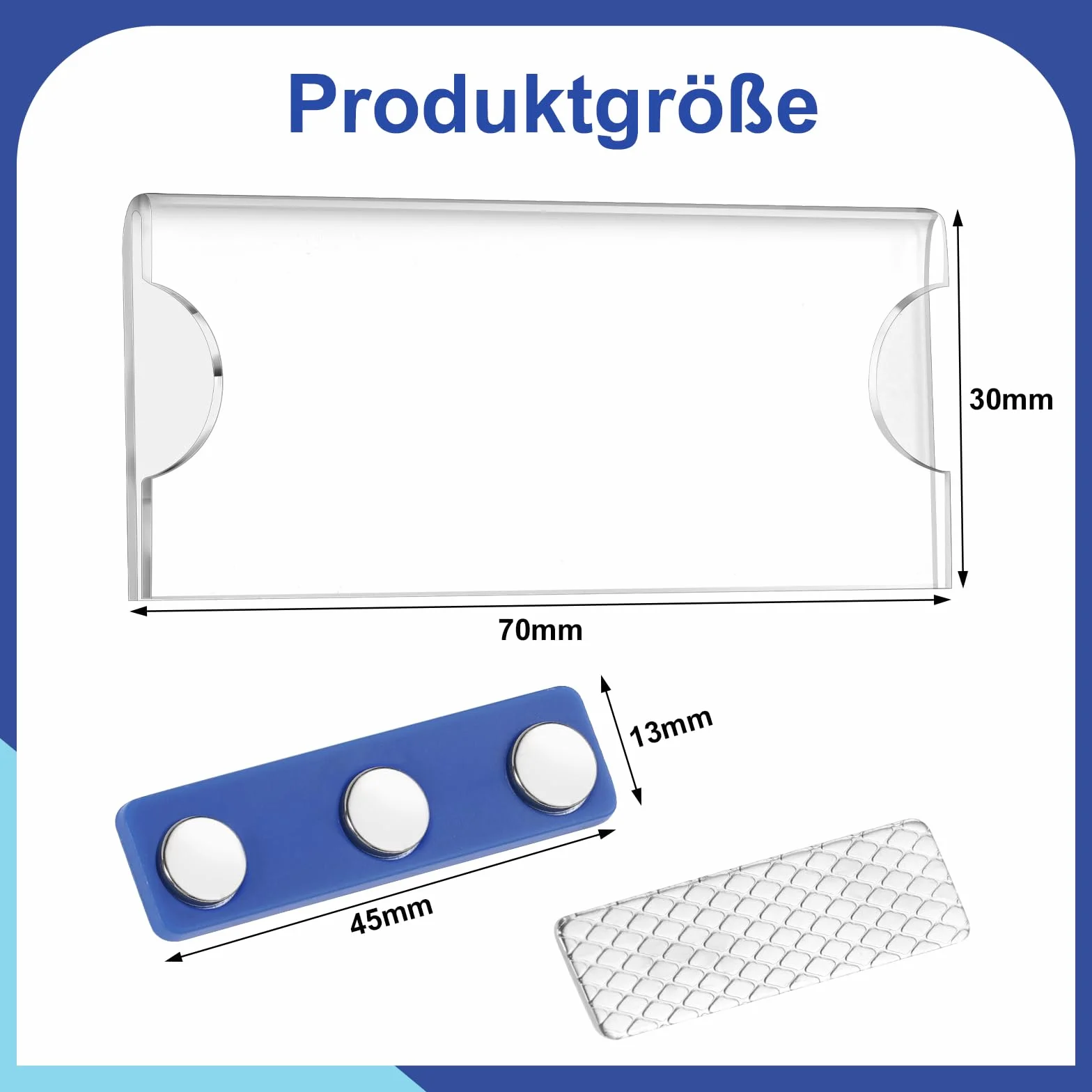 Magnetyczne tabliczki z nazwiskiem 75x30 mm 3-punktowy magnes do ubrań
