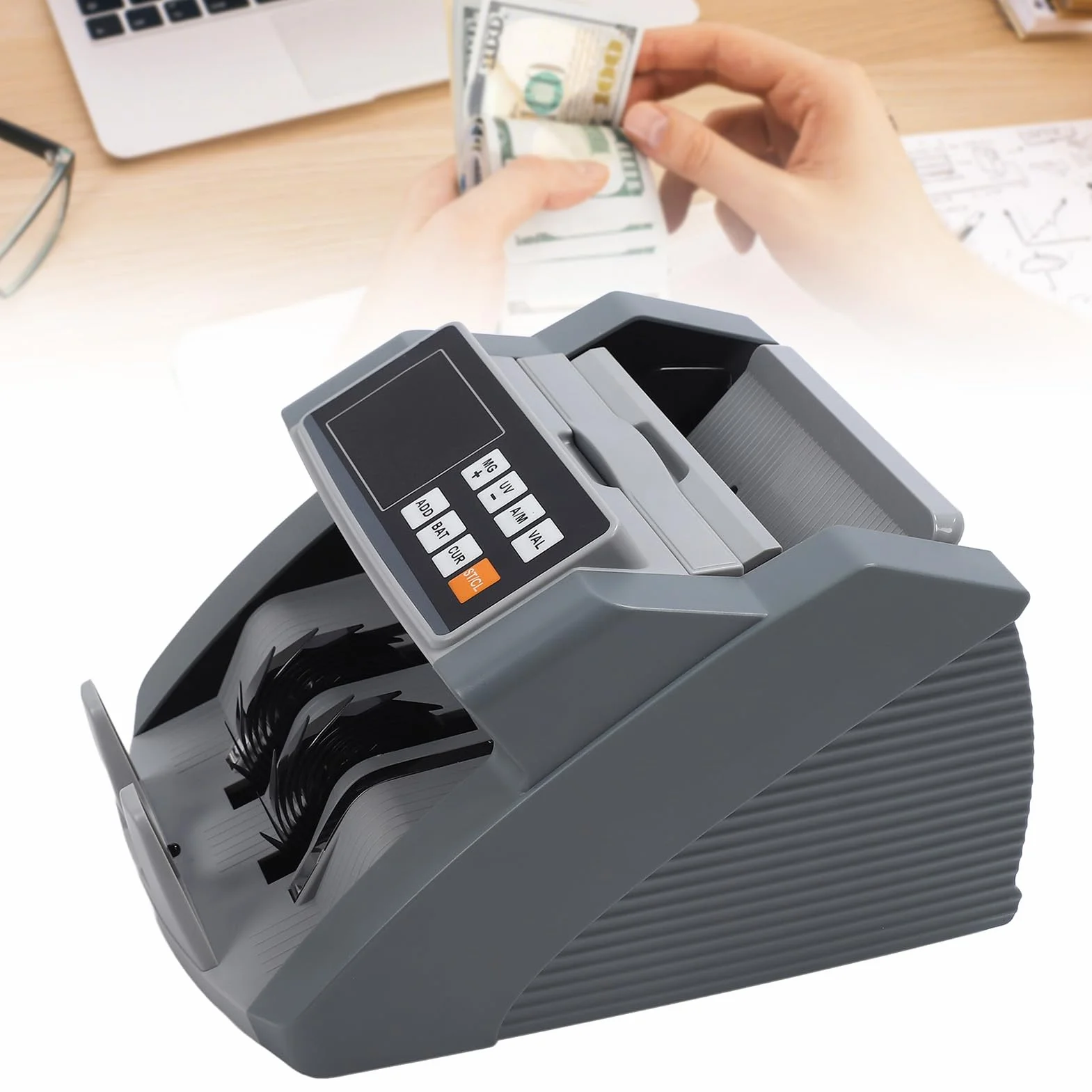 Liczarka Pieniędzy z Licznikiem Wartości, Wykrywaniem Fałszerstw MG/UG/IR Licznik Banknotów, Wyświetlacz LCD Dolar Euro CHN Tryby Dodawania i Partii Licznik Gotówkowy (Wtyczka UE)