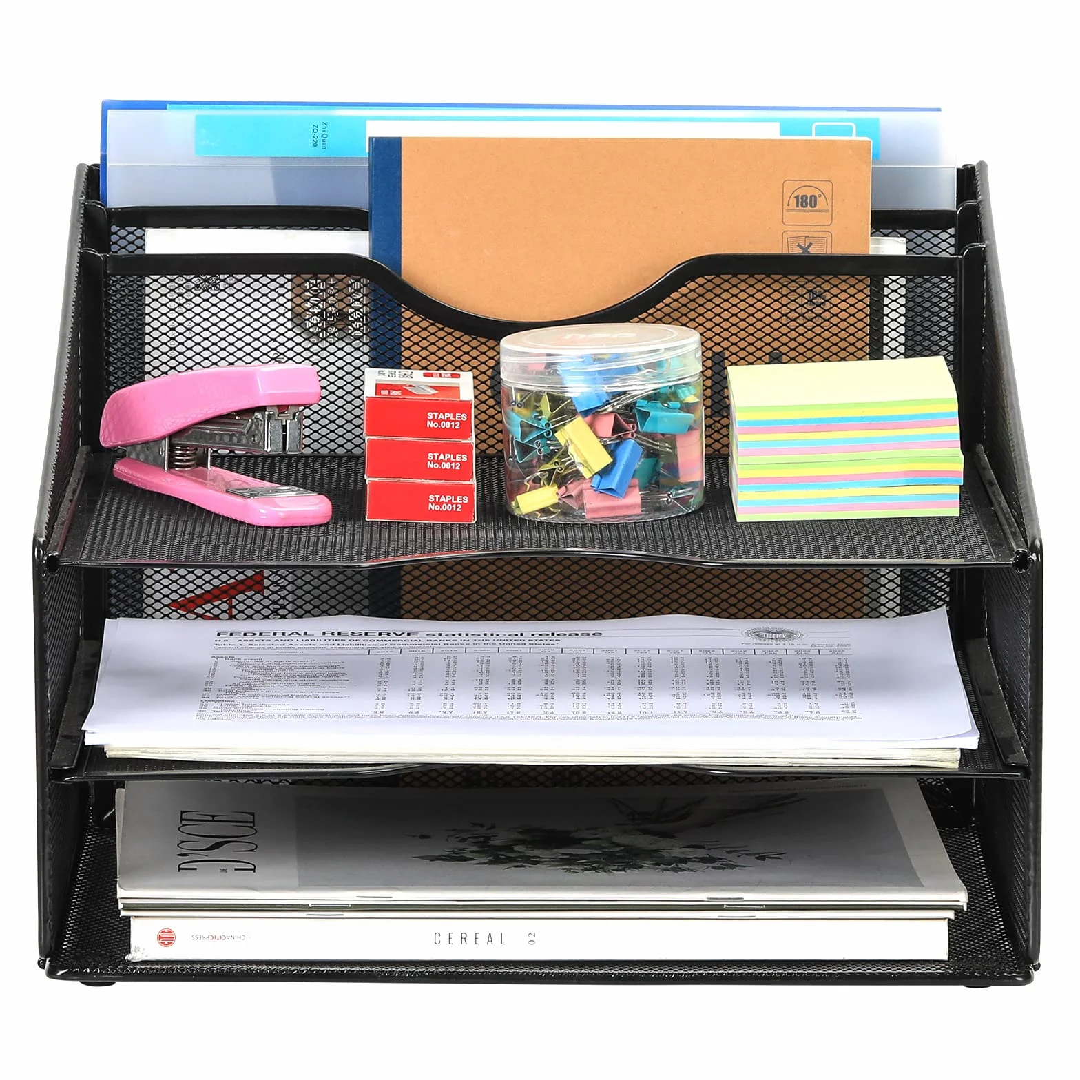 EasyPAG Organizer na Biurko A4 5 Przedziały Metal Siatka,Taca na Czasopisma,Półka na Listy,Stojak na Dokumenty do Domu & Biura,Czarny