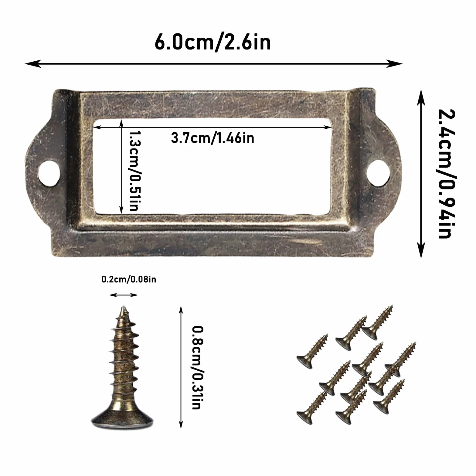 50 sztuk metalowych uchwytów na etykiety, vintage, metalowe ramki na etykiety, szuflady, szafki na dokumenty, do biura, bibliotek (60 x 24 mm/brąz)