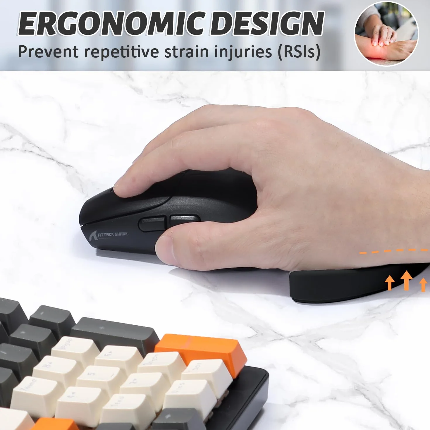 Silikonowa Miękka Podkładka pod Nadgarstek Myszy, Ergonomiczne Podparcie Nadgarstka Myszy, Gładkie Ślizganie Zwiększa Precyzję, Lekka i Przenośna, do Użytku w Domu, Biurze, Grach - Czarna/Prawa Ręka