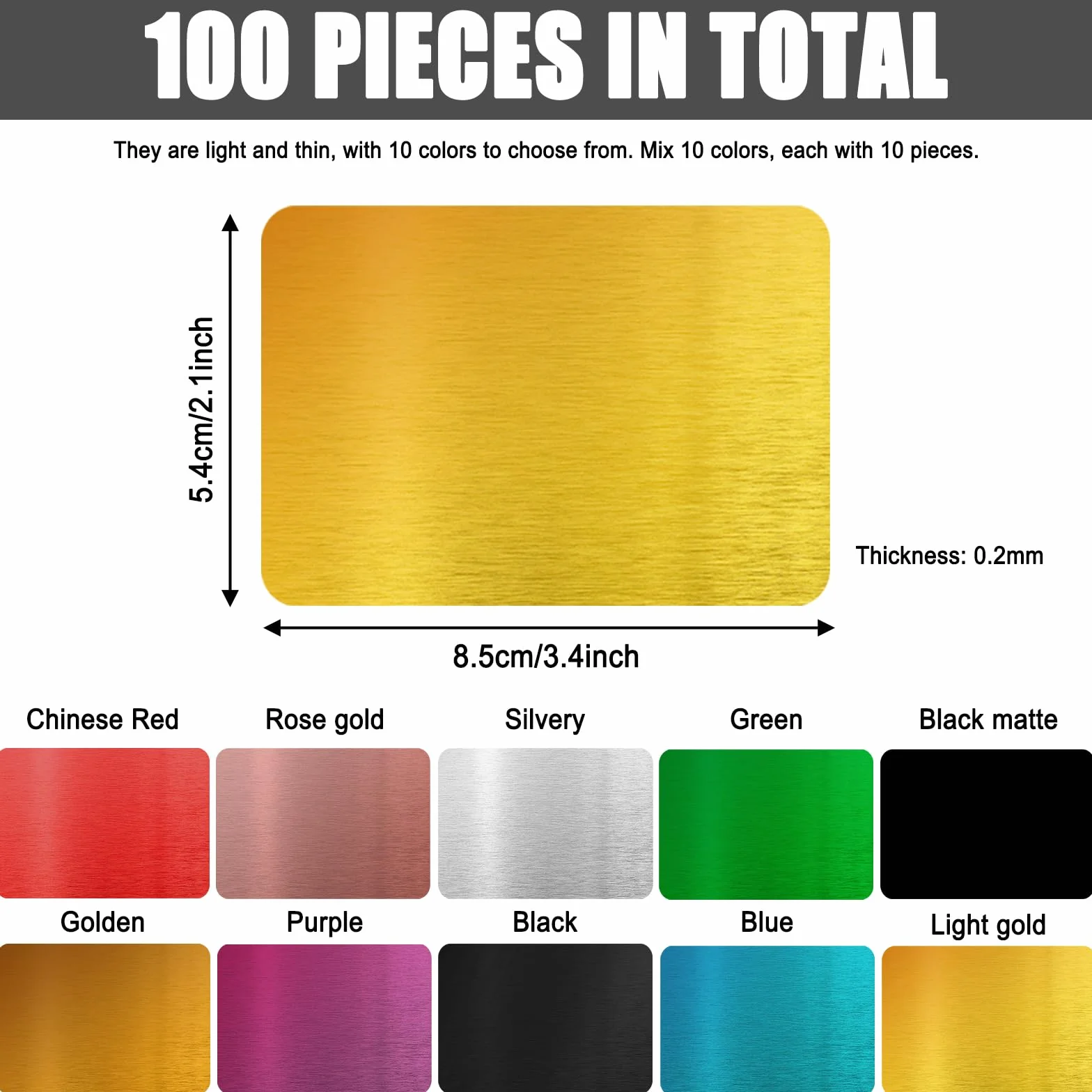 SPORWAY 100 sztuk wizytówek pustych metalowych wizytówek puste miejsca grawerowane wizytówki aluminium 86 x 54 x 0,21 mm do domu biura DIY karty podarunkowe 10 kolorów