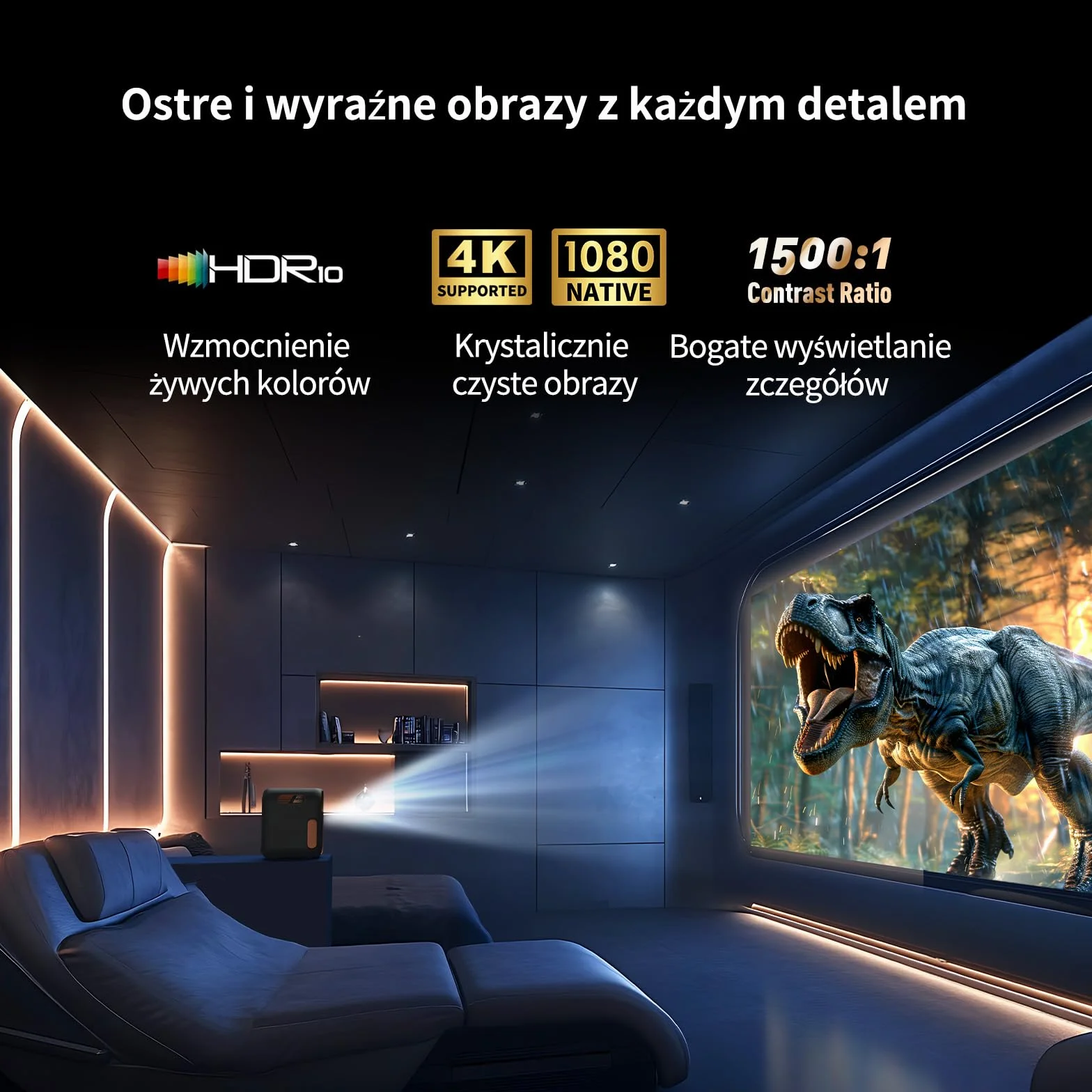 WEMAX Inteligentny Projektor Google TV 1080P Full HD, Obsługa 4K, 500 ISO Lumenów, MEMC Płynność Ruchu na Mecze 2026, Dolby Audio, Auto Focus i Keystone, Wi-Fi 5G, Bluetooth, Ekran do 120"