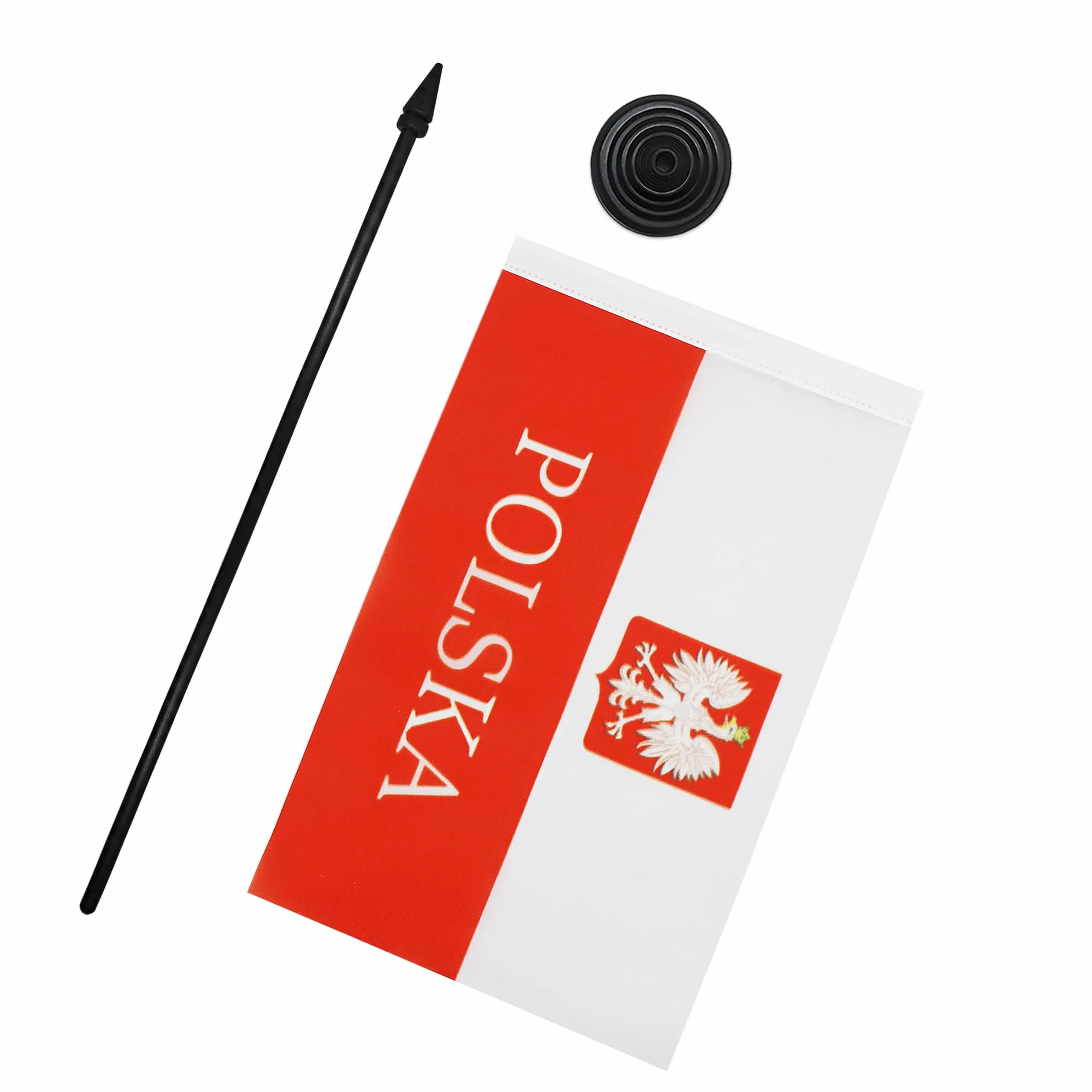 AZ FLAG - Polska flaga stołowa z orłem alternatywnym 21x14 cm - Mała flaga biurowa 100% poliester z 25 cm drążkiem i czarną plastikową podstawą