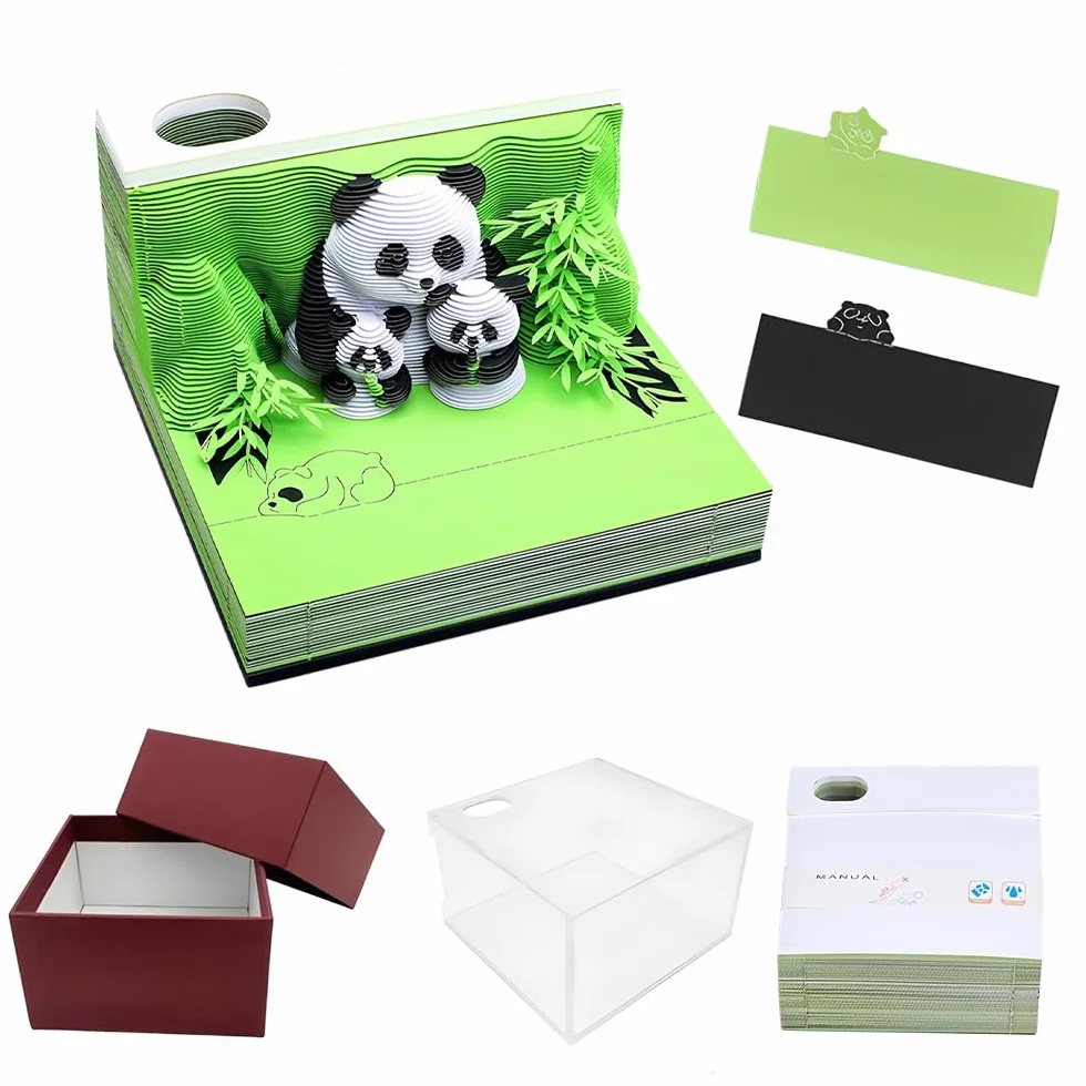 Notatnik 3D Panda, Kalendarz 3D do odrywania 2026, Kalendarz biurkowy-notatnik 2026, Papier na notatki 3D na biurko 2026, kreatywny prezent do majsterkowania DIY z rzeźby papierowej (Kalendarz