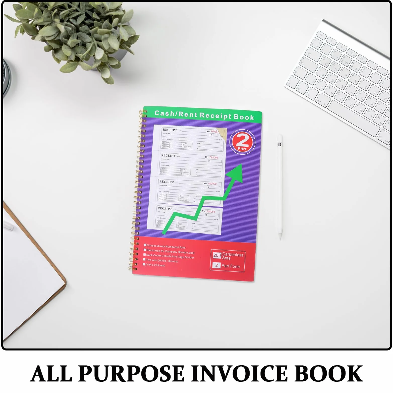 200 Zestawów Professional Two-part Cash Rent Receipt Book for Small Business Portable Invoice Receipt Organizer for Order Management And Expense Tracking
