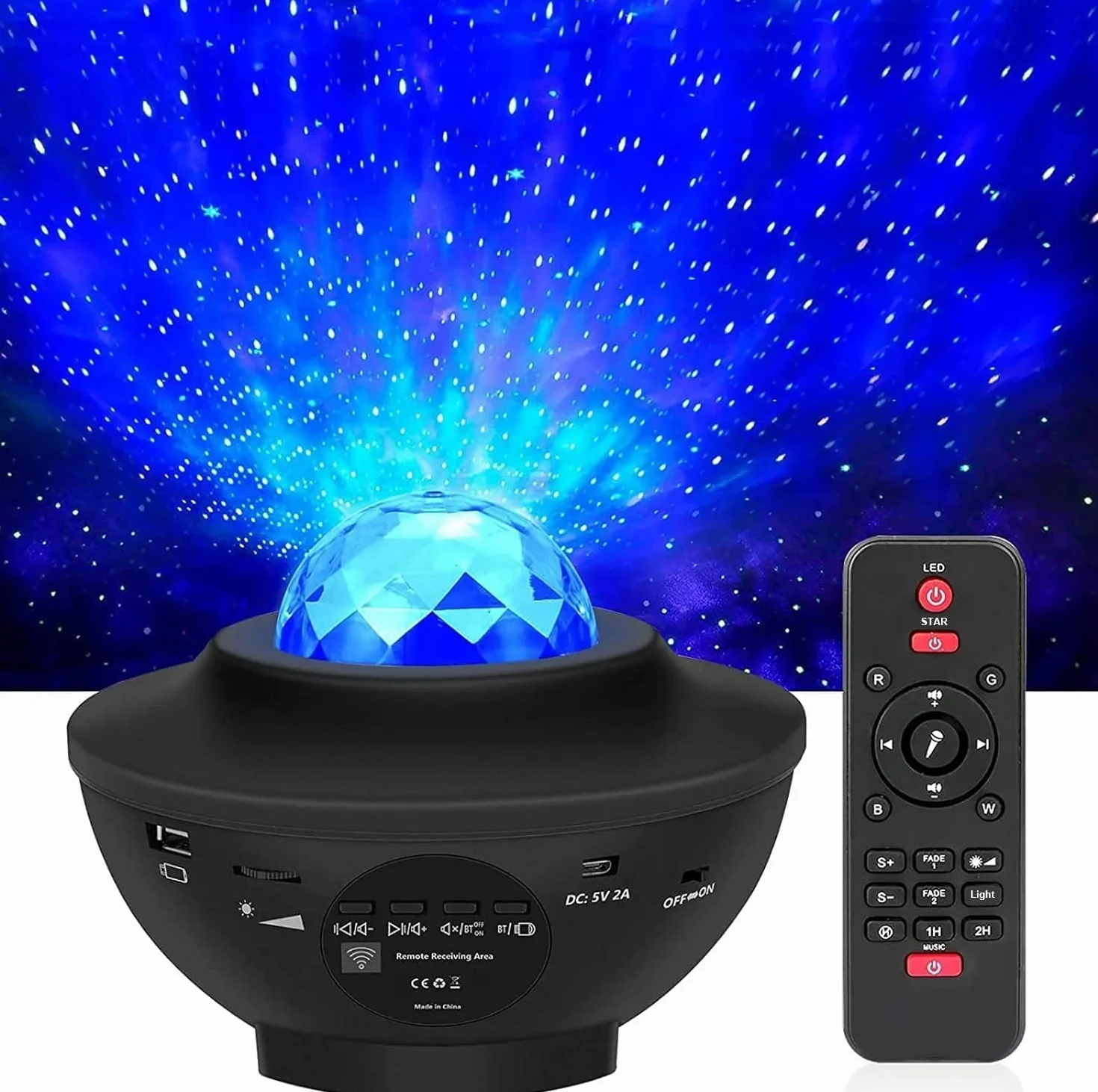 Projektor LED Gwiaździste Niebo z Pilotem, 3 w 1 Światło Galaktyki, Projektor Gwiazd z Głośnikiem Bluetooth/Ruchome Gwiazdy/360° Obracające Się Fale Oceanu dla Dzieci i Dorosłych, Imprezy Urodziny