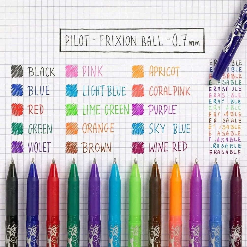 PILOT - FriXion Ball 0,7 zestaw – 3 sztuki: niebieskie – ścieralne pióro kulkowe 0,4 mm grubości kreski – przyjemne pisanie, tusz termoczuły, wymienny wkład – średnia końcówka