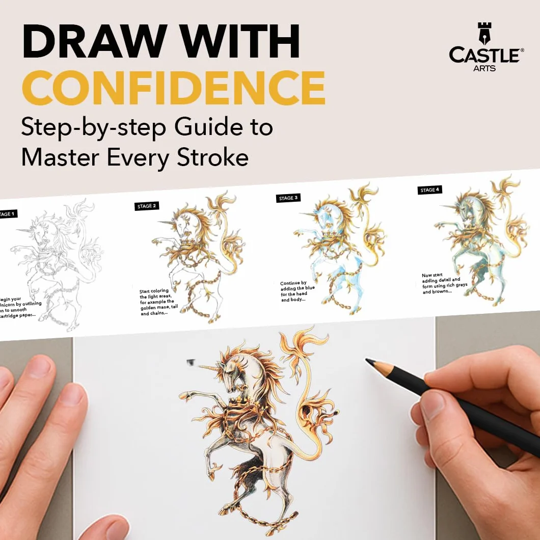Castle Art Supplies Zestaw 72 kredek do kolorowania | Kolorowe grafity premium z miękkim rdzeniem dla dorosłych artystów, profesjonalistów i kolorystów | W blaszanym pudełku prezentacyjnym
