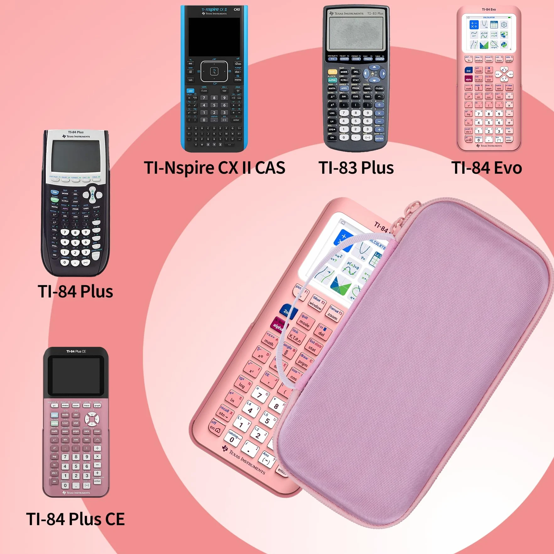 Twarde etui ochronne, kompatybilne z Texas Instruments TI-84 Plus CE-T/TI-Nspire CX II-T/TI-Nspire CX II-T CAS/TI-83 Premium CE/TI-82 Stats kalkulator graficzny (różowy)