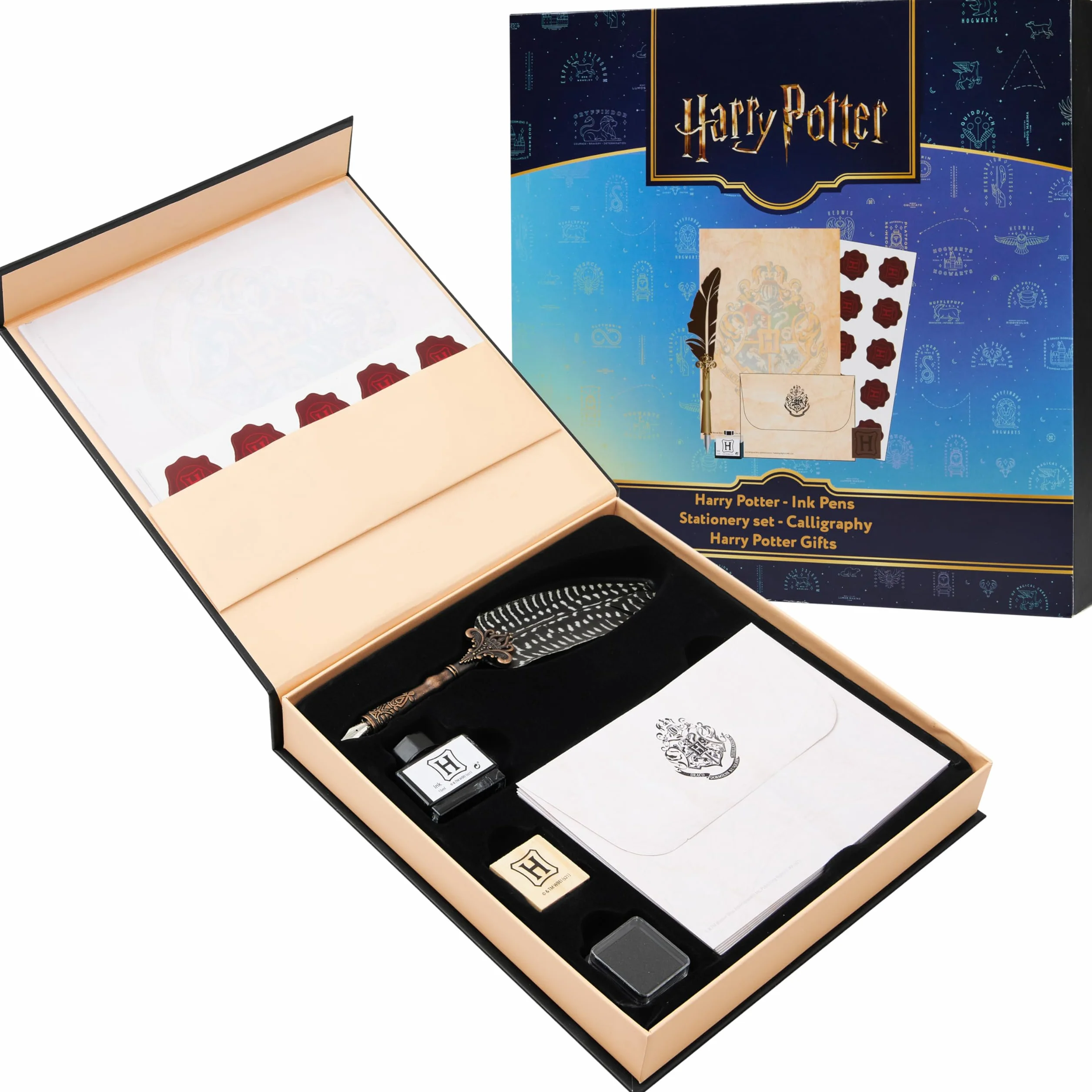 Harry Potter Zestaw do kaligrafii, zestaw atramentów do piór wiecznych z piórami i kopertami papierowymi Zestaw do pisania w butelce i pieczątki Pióro, prezenty