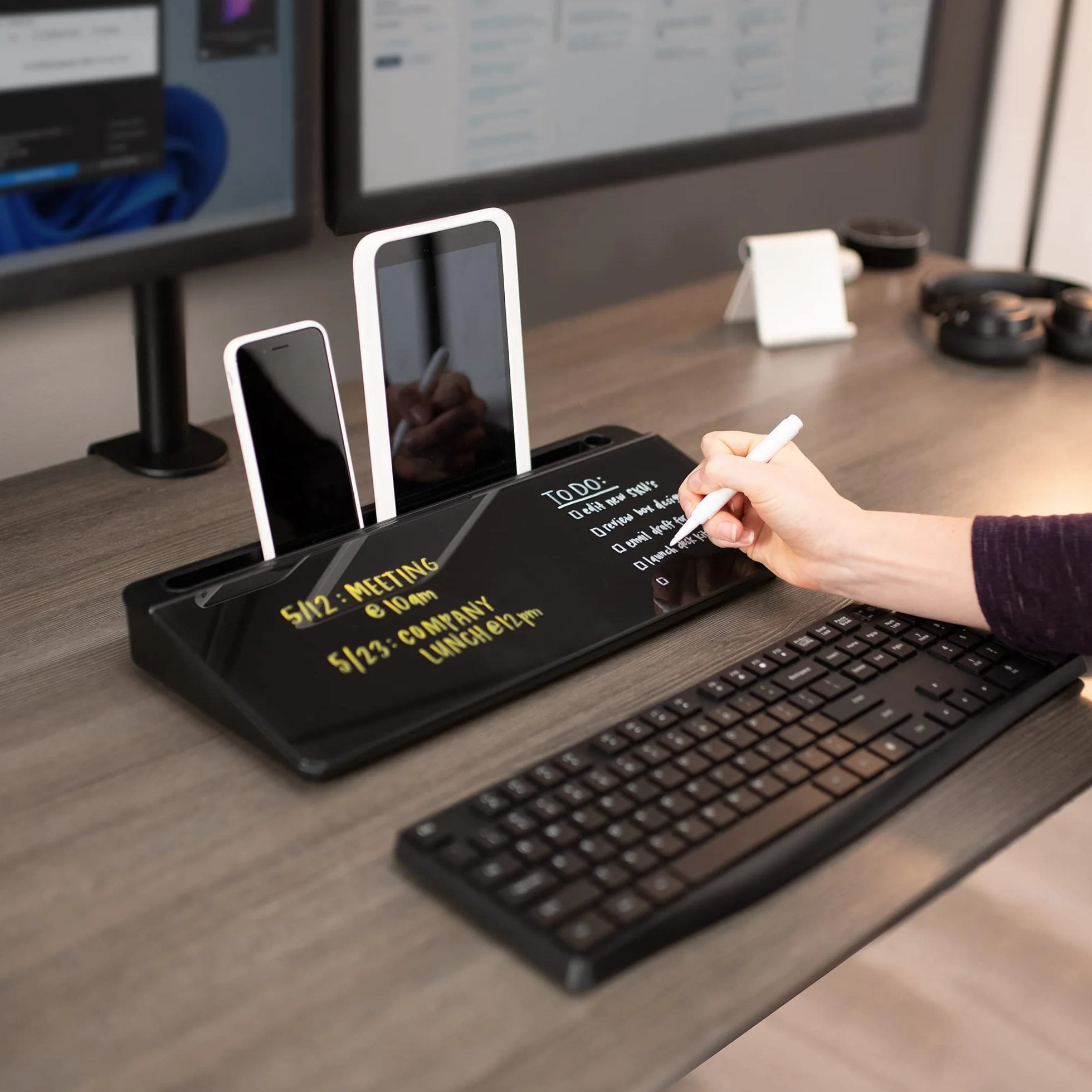 Vivo DESK-WB16B szklana tablica suchościeralna 40 x 18 cm organizer na biurko czarna