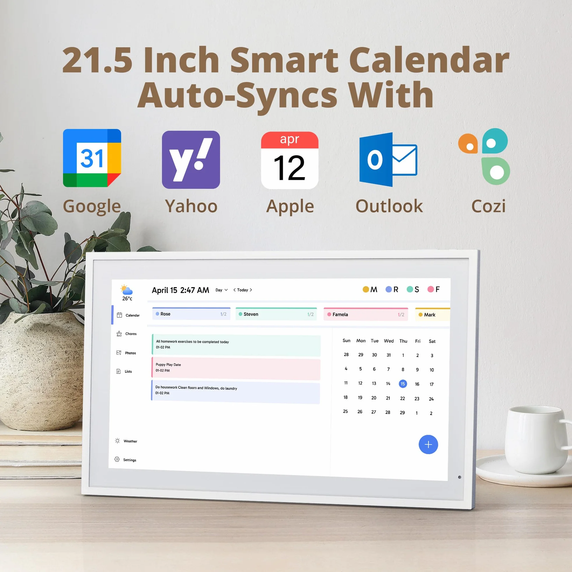 Dragon Touch Cyfrowy kalendarz ścienny 21,5 cala 1920 x 1080 FHD, elektroniczny kalendarz ścienny, planer rodzinny z pamięcią 32 GB i uchwytem ściennym, ekran dotykowy, kalendarz