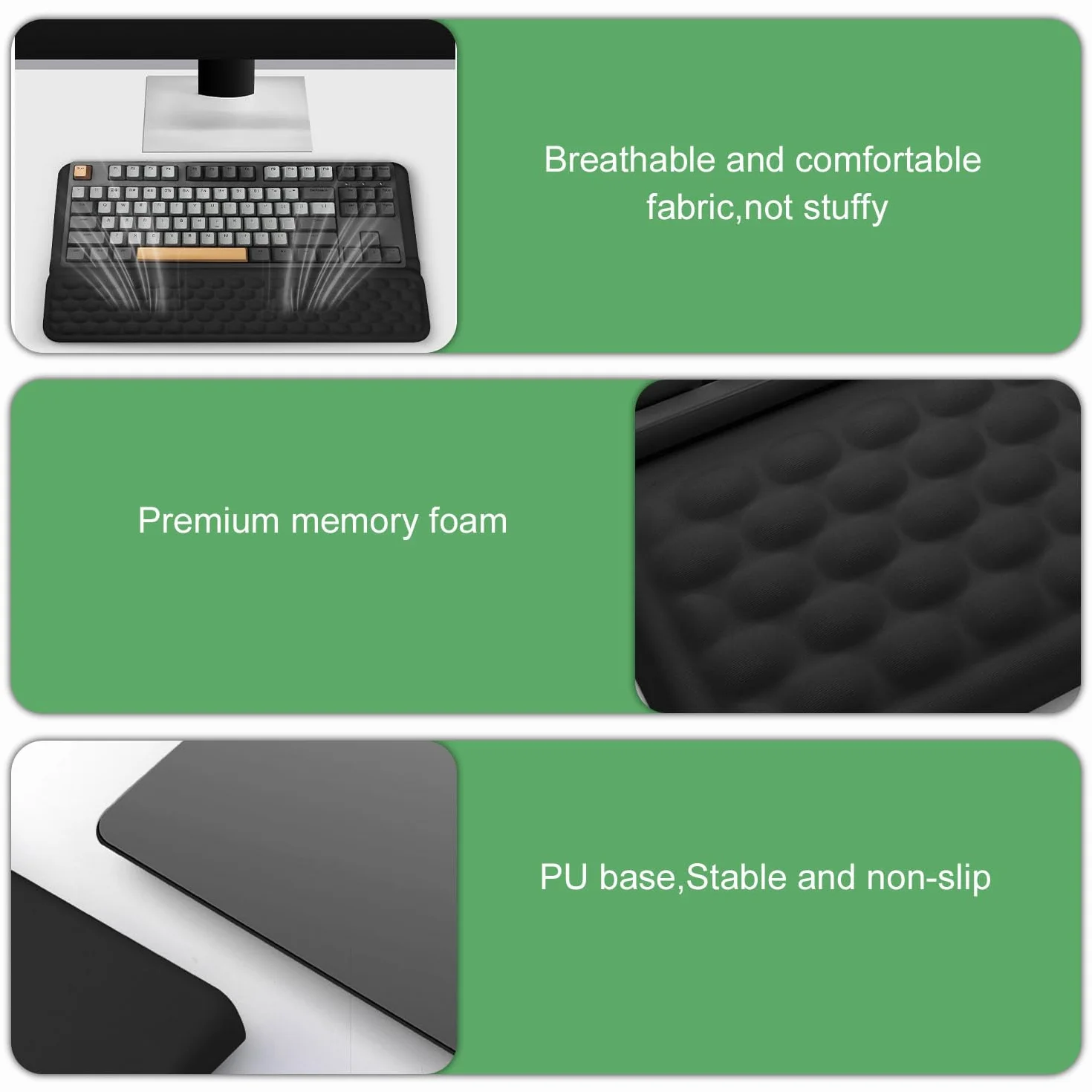 Sightday Ergonomiczna podkładka pod nadgarstek do klawiatury z podstawą, 2-w-1 podkładka pod nadgarstek do klawiatury, miękka pianka z pamięcią kształtu, podkładka pod klawiaturę, antypoślizgowa