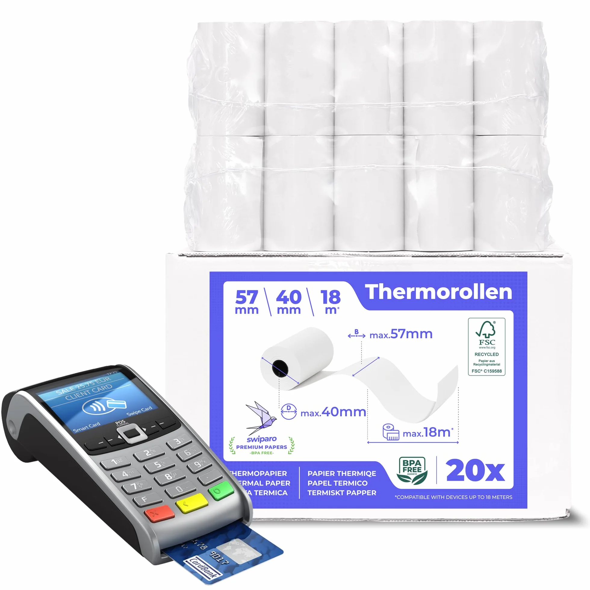 Rolki termiczne Ec-Cash 57 mm x 18 m x 12 mm 20 szt.