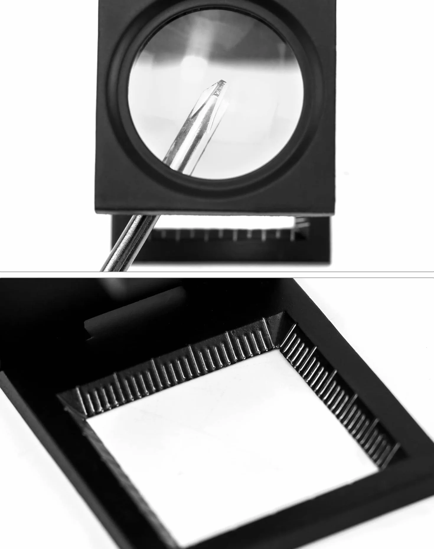 QWORK® 3 kawałki Mini składana lupa, lupa 10X z linijką, licznik nici metalowej do lutowania, szycia, czytania, tekstyliów