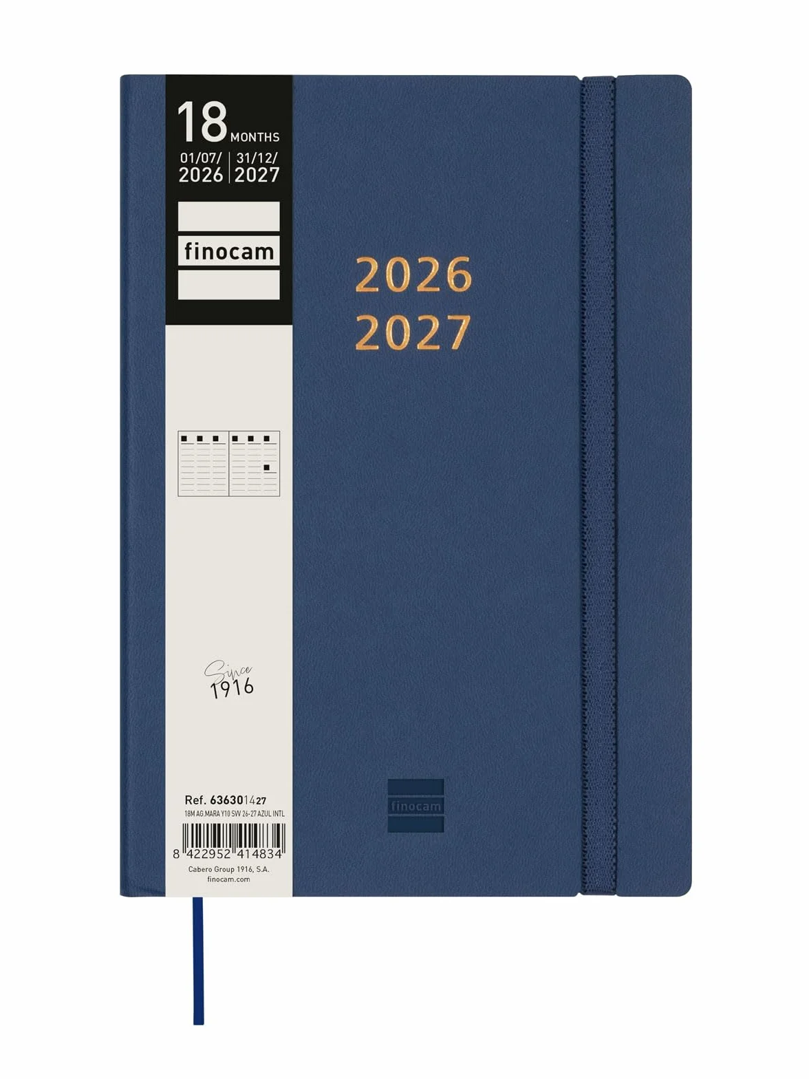 Finocam Mara Weekly Planner 18-Month | Weekly View Vertical Layout · July 2026 to December 2027 | Blue · International - Week-to-view diary