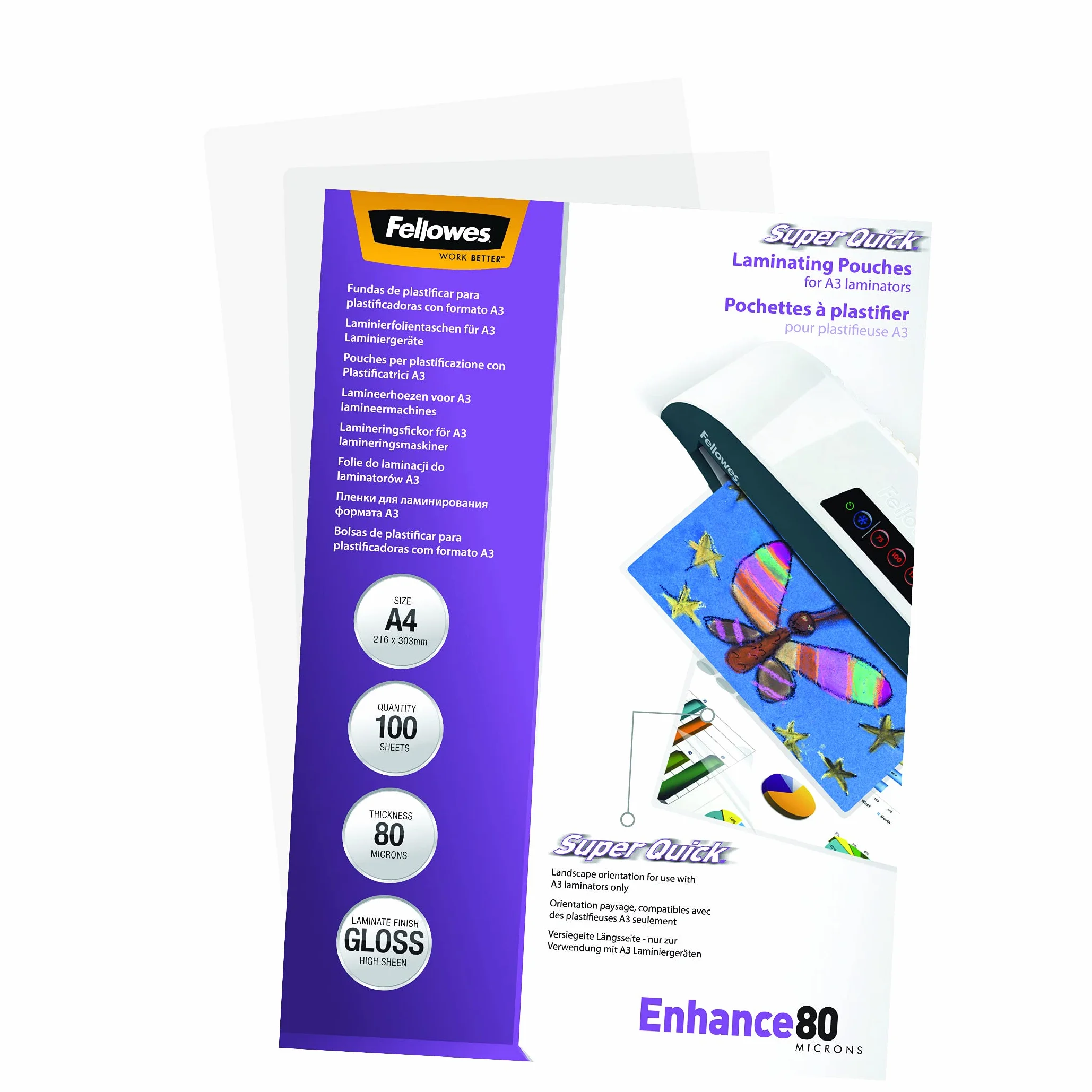 Fellowes 5440001 Folia do Laminowania, Przezroczysty, A4 / 80 Mikron