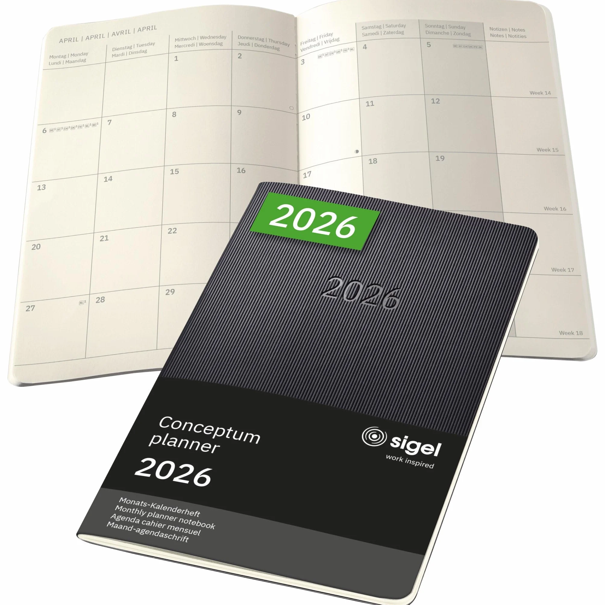 SIGEL C2684 Monats-Kalenderheft Conceptum 2026, ca. A5, , schwarz: Agenda Conceptum, Classic, Softcover