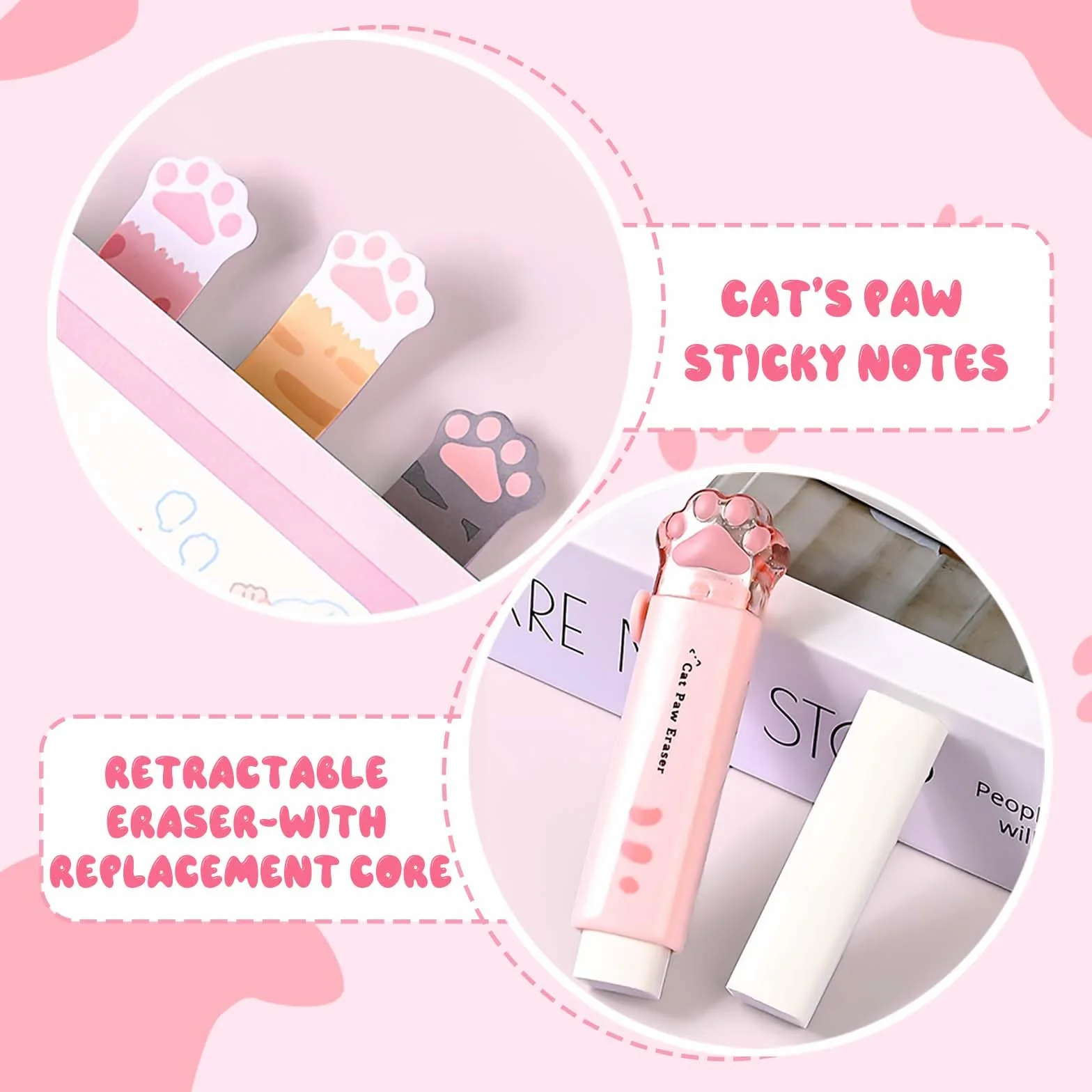 Zestaw artykułów szkolnych Mulaibdin Kawaii, urocze rzeczy szkolne, estetyczne artykuły szkolne dla dziewczynek, linijka z łapkami kota, korekta rolkowa, ołówki, gumki do mazania, notatki klejące z