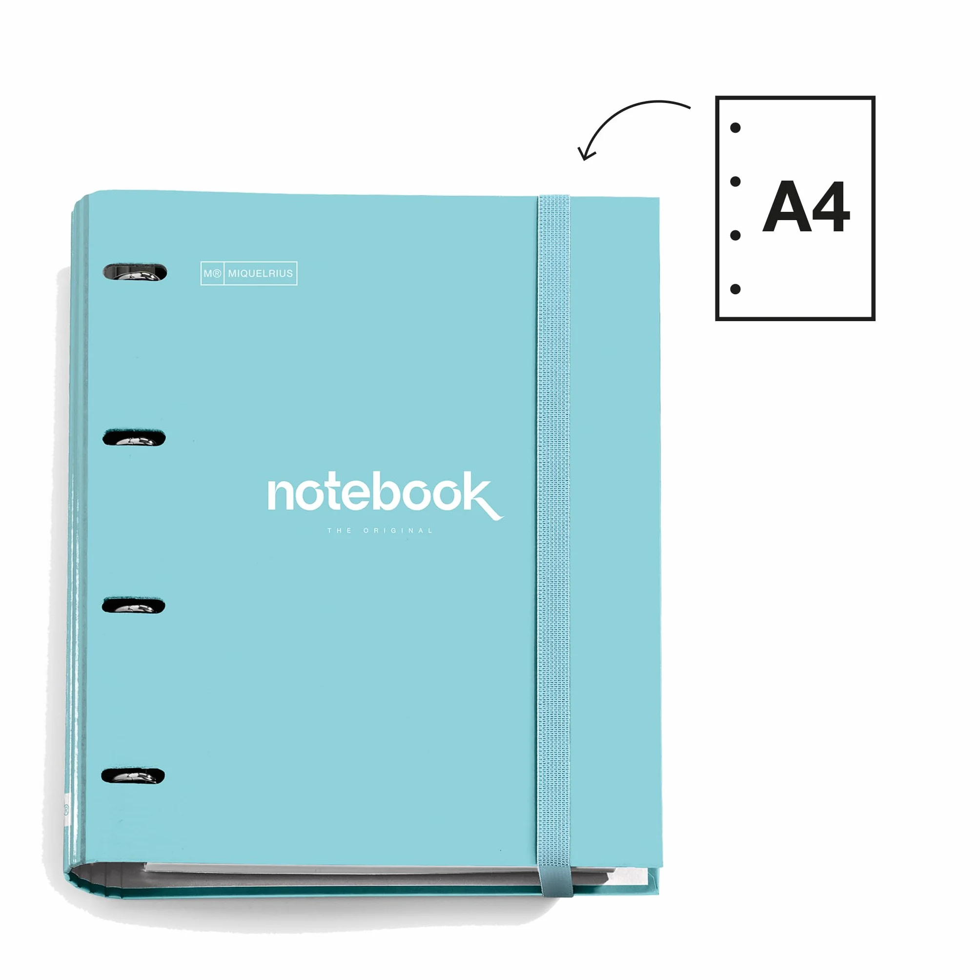 Miquelrius - notebook Carpebloc, folder z 4 segregatorami pierścieniowymi z podkładką 100 arkuszy do kwadratu, zamknięcie z gumy karpesanowej, błękitny