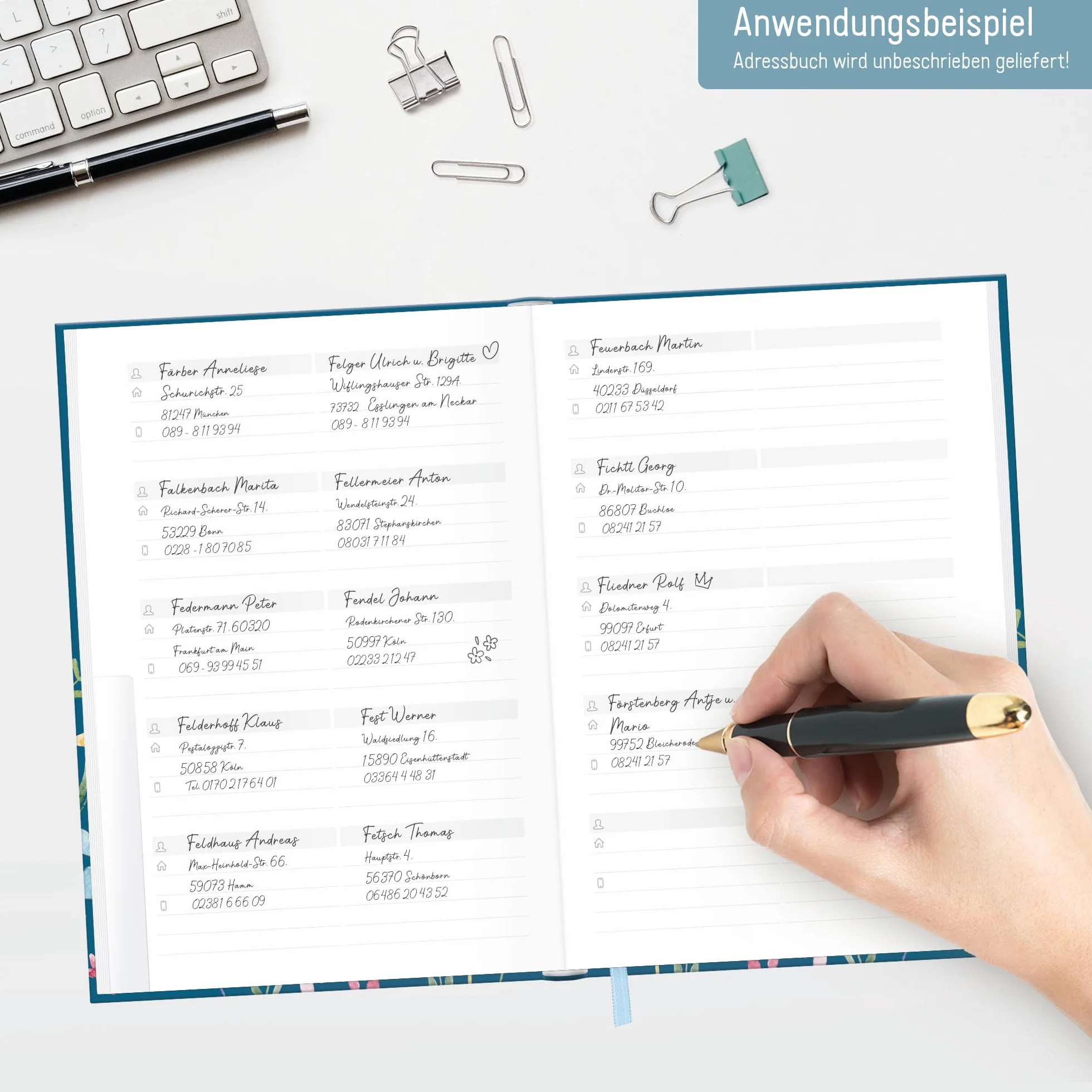 paper&you® Książka adresowa A5 z indeksem A-Z [Happy Flower] na kontakty, urodziny i hasła - zrównoważona & przyjazna dla klimatu