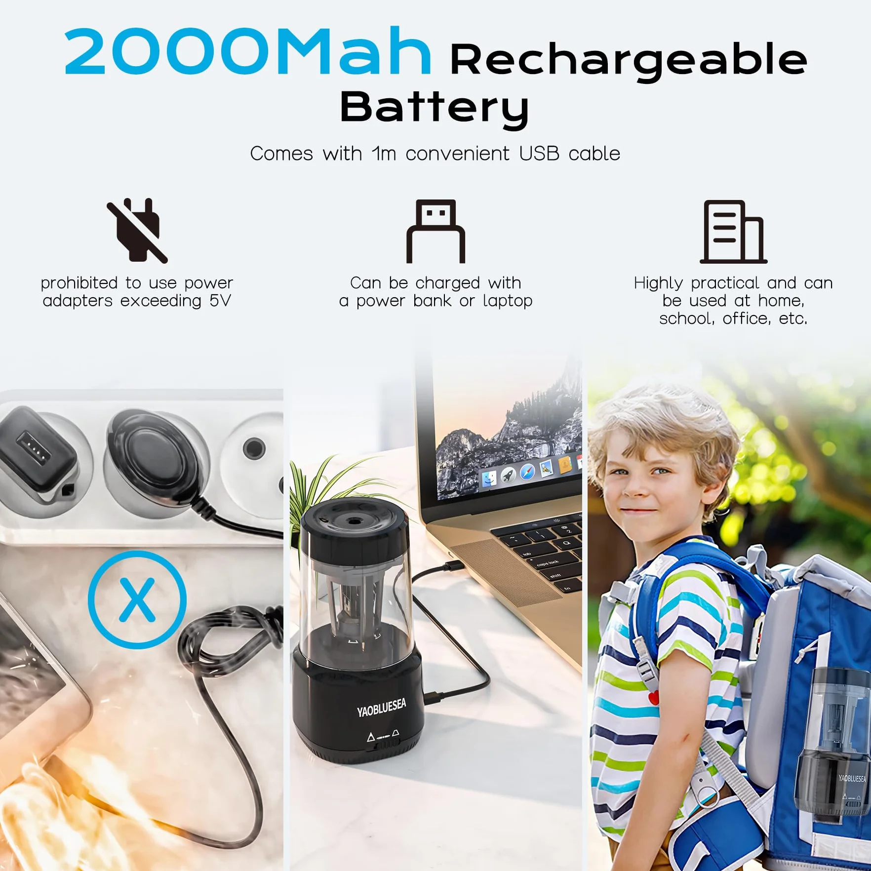 Temperówka elektryczna USB ładowalna automatyczne zatrzymywanie na ołówki 6-8mm