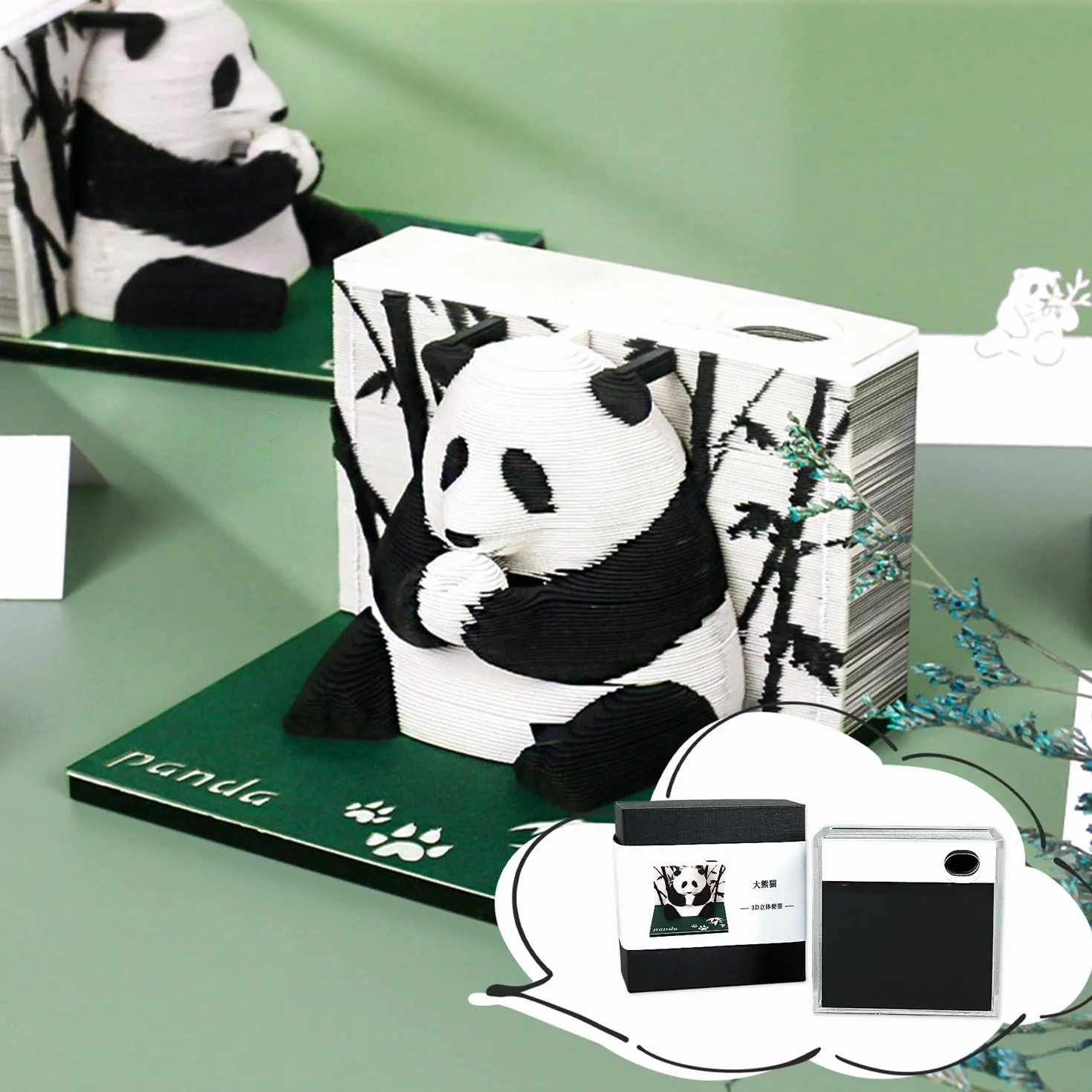 Panda kalendarz 2026 z uchwytem na długopis, kalendarz 3D do odrywania 2026, notatnik 3D z motywem Panda, papier na notatki 3D na biurko 2026, prezent rzeźbiarski, dekoracja biurka na Halloween