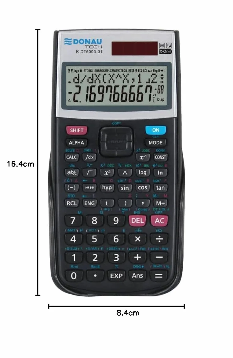 DONAU TECH kalkulator techniczny/kalkulator naukowy/solarny i bateria/401 funkcji/czarny/etui ochronne/kalkulator szkolny/pokrowiec przesuwny / 16,4 x 8,4 x 1,9 cm