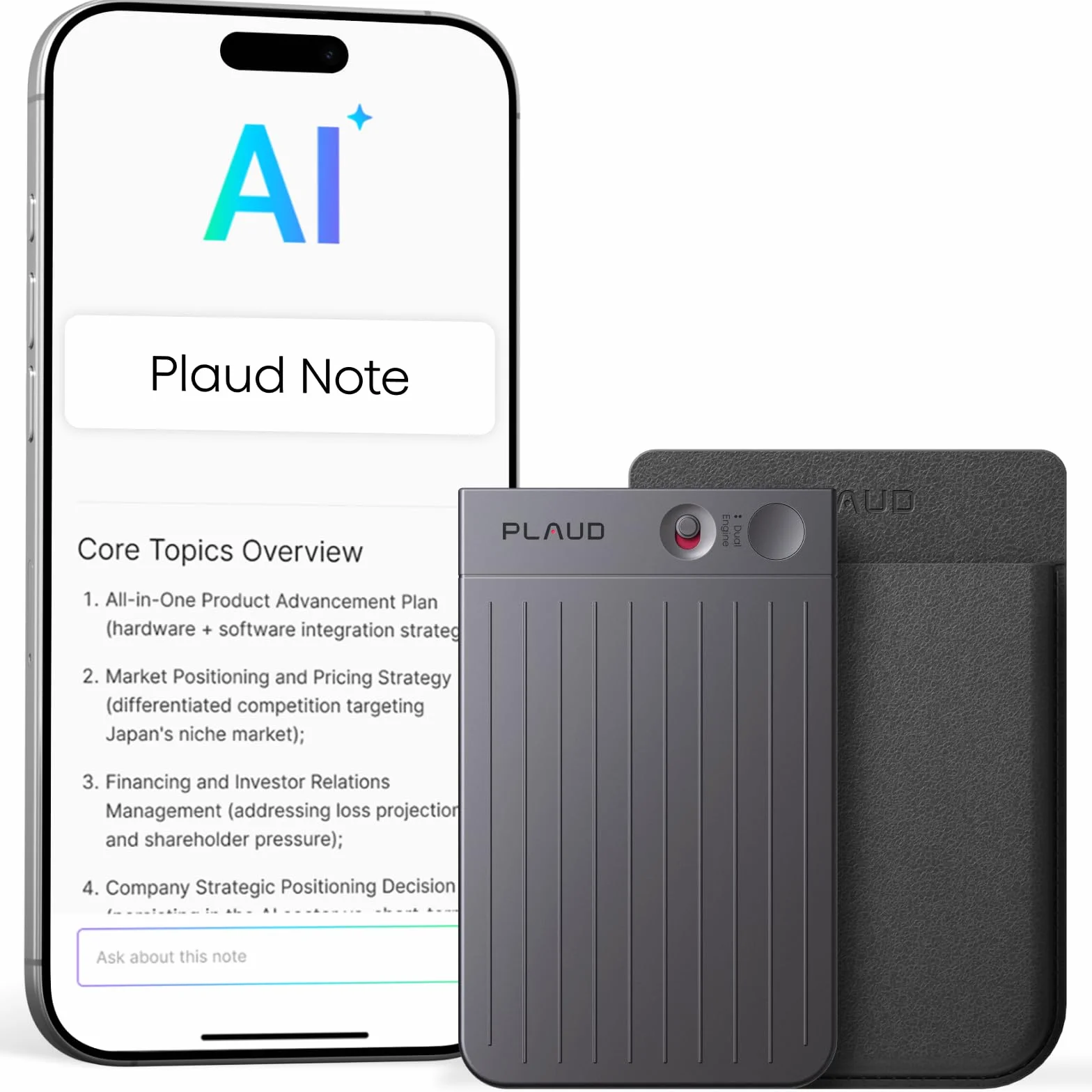 Plaud Note Dyktafon AI 64 GB, obsługa 112 języków, transkrypcja i podsumowanie AI