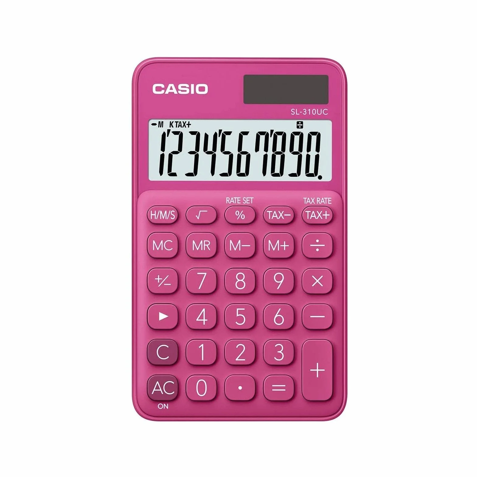 CASIO Kalkulator SL-310UC, 10-cyfrowy, modne kolory, obliczenie podatku, podział tysięcy, zasilanie bateryjne, 0,8 x 7 x 11,8 cm