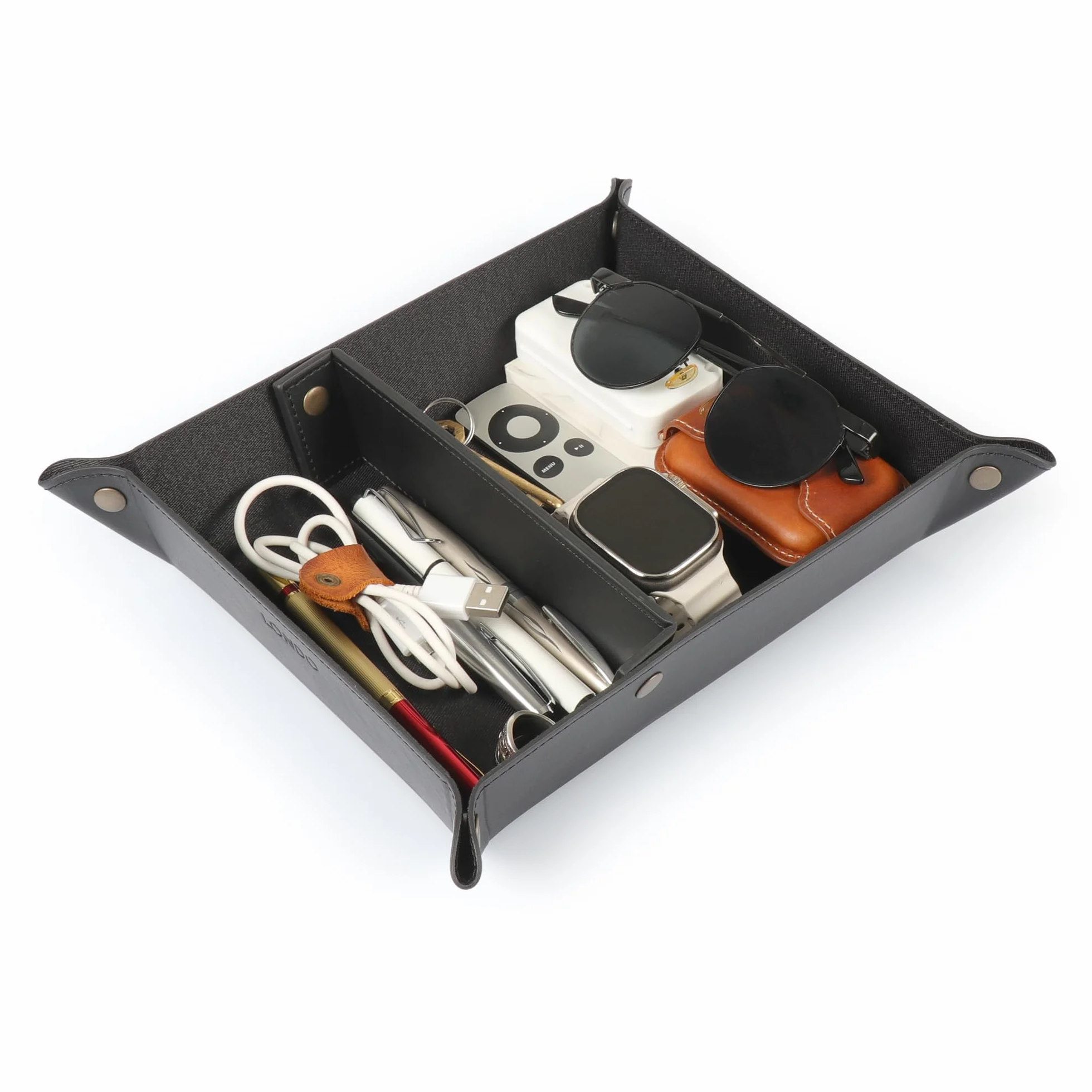 LONDO OTTO391 organizer na tacę, skórzany, czarna podszewka, 7,87 x 9,44 x 1,96 cm