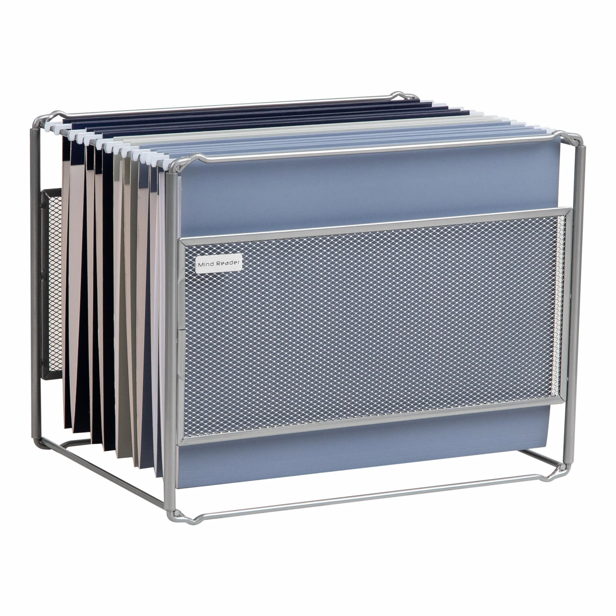 Mind Reader Hanging File Folder Organizer, Desktop Organizer, Storage, Office, Metal Mesh, 13" L x 9.75" W x 10.25" H, Silver
