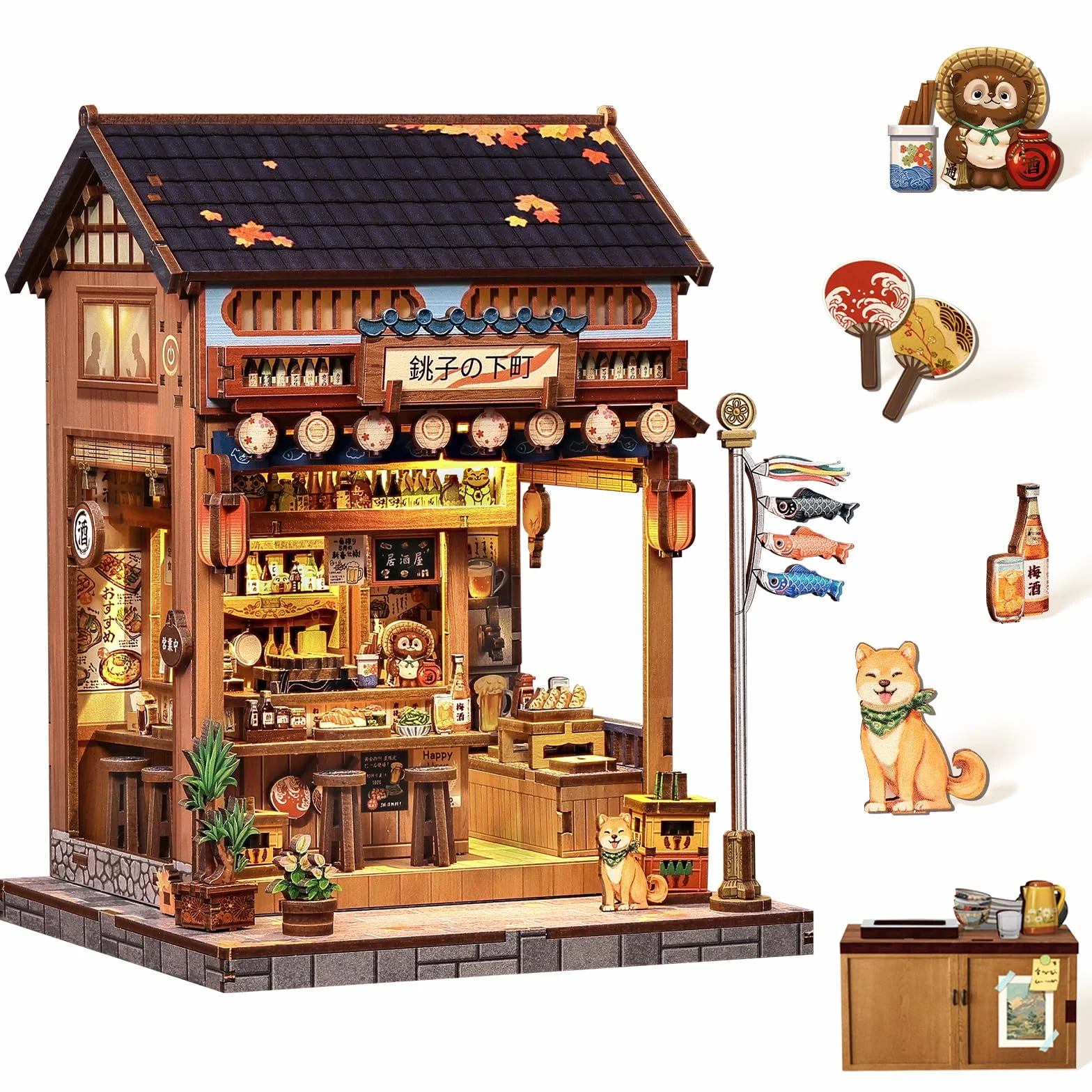 Book Nook – Miniaturowy domek z LED i osłoną antypylową, dekoracja japońska, dekoracja regału, puzzle 3D dla dorosłych, prezent (Choshi no Shitamachi) Shitamachi)