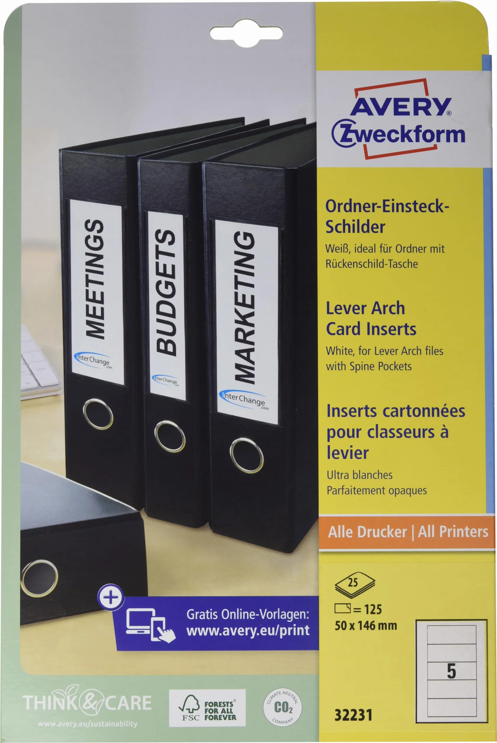 Avery Zweckform 32231 etykieta na teczki, 50 x 146 mm, 125 sztuk