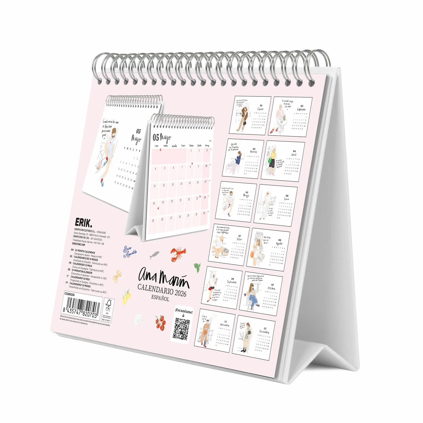 Grupo Erik Desk Calendar 2026 - Ana Marin Calendar 2026 Month To View | Monthly Desk Planner, Desktop Gifts Under 10 Pounds | Spanish Gifts For Friends