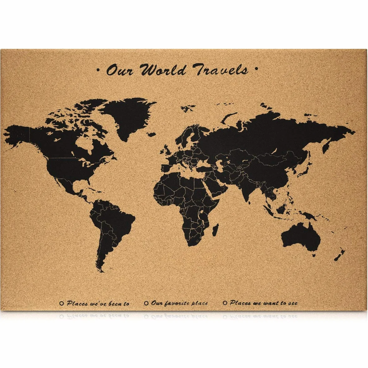 Navaris Tablica korkowa Mapa świata - 70 x 50 cm Tablica korkowa z szpilkami do notatek w światowej mapie z 15x szpilkami do kuchni, klasy, domu biurowego, sypialni
