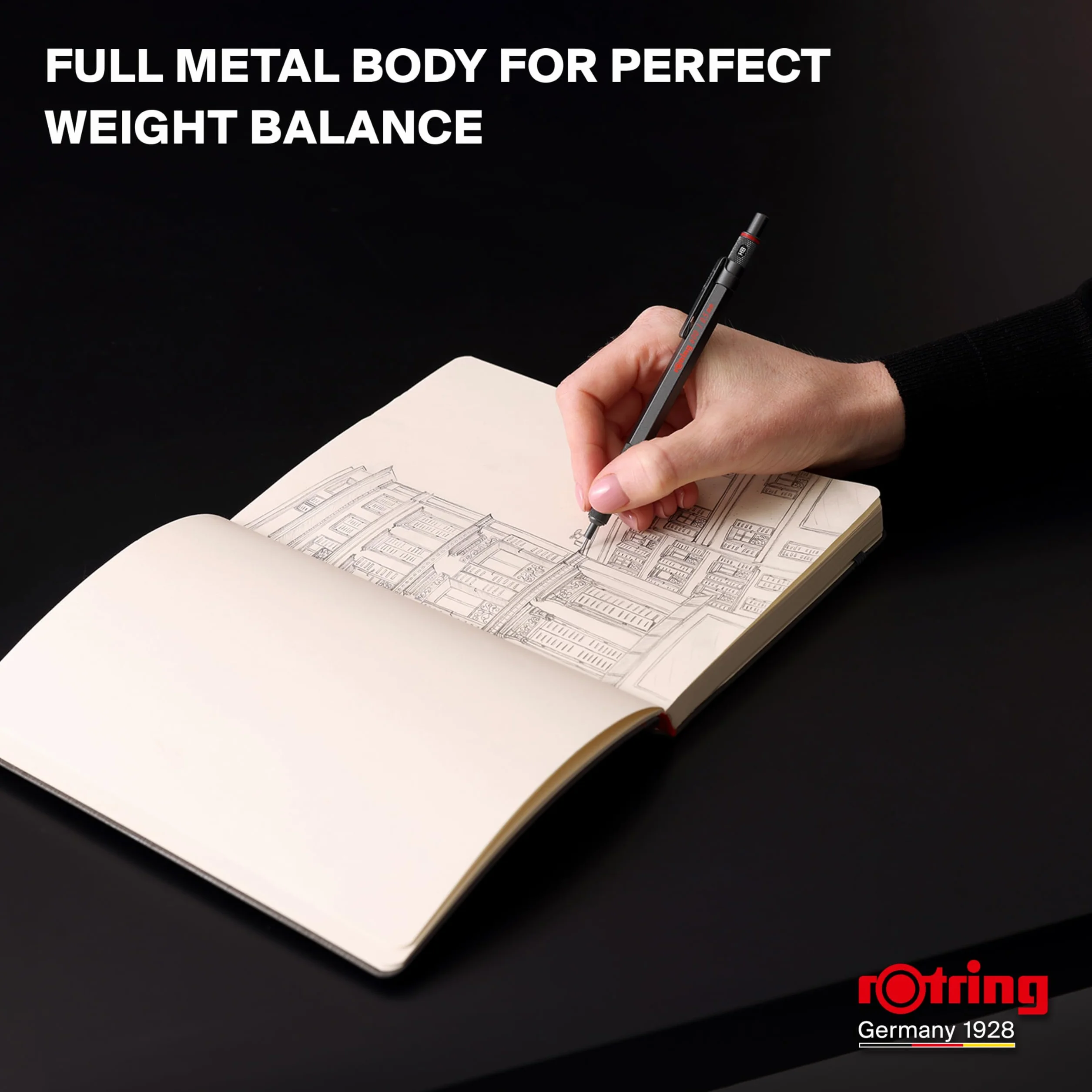 rOtring 600 Ołówek automatyczny | Grafit HB, 0,5 mm | Ołówek w całkowicie metalowej obudowie z wysuwanym wkładem grafitowym | Chocolate Truffle | Antypoślizgowy uchwyt i sześciokątny korpus